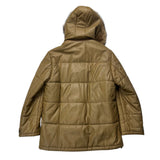 Balmain Beige Leather Puffer Fur Hooded Coat