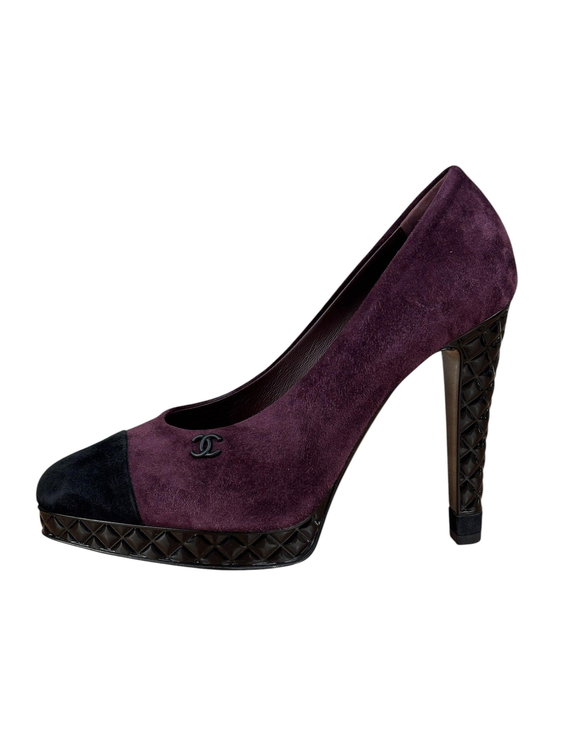 Chanel Two-Tone Suede Cap-Toe Platform Pumps