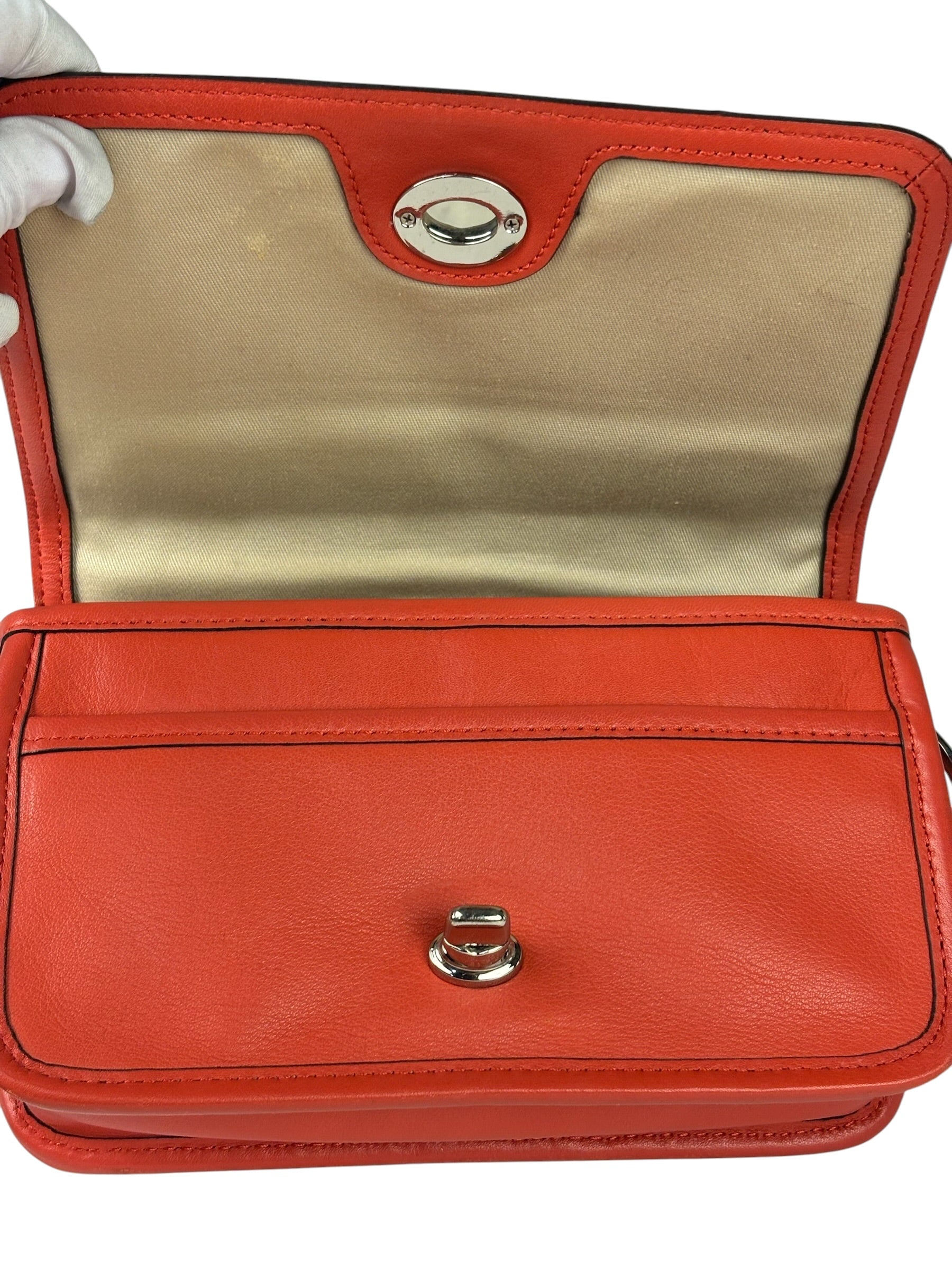 Coach Coral Red Leather Legacy Penny Shoulder Bag
