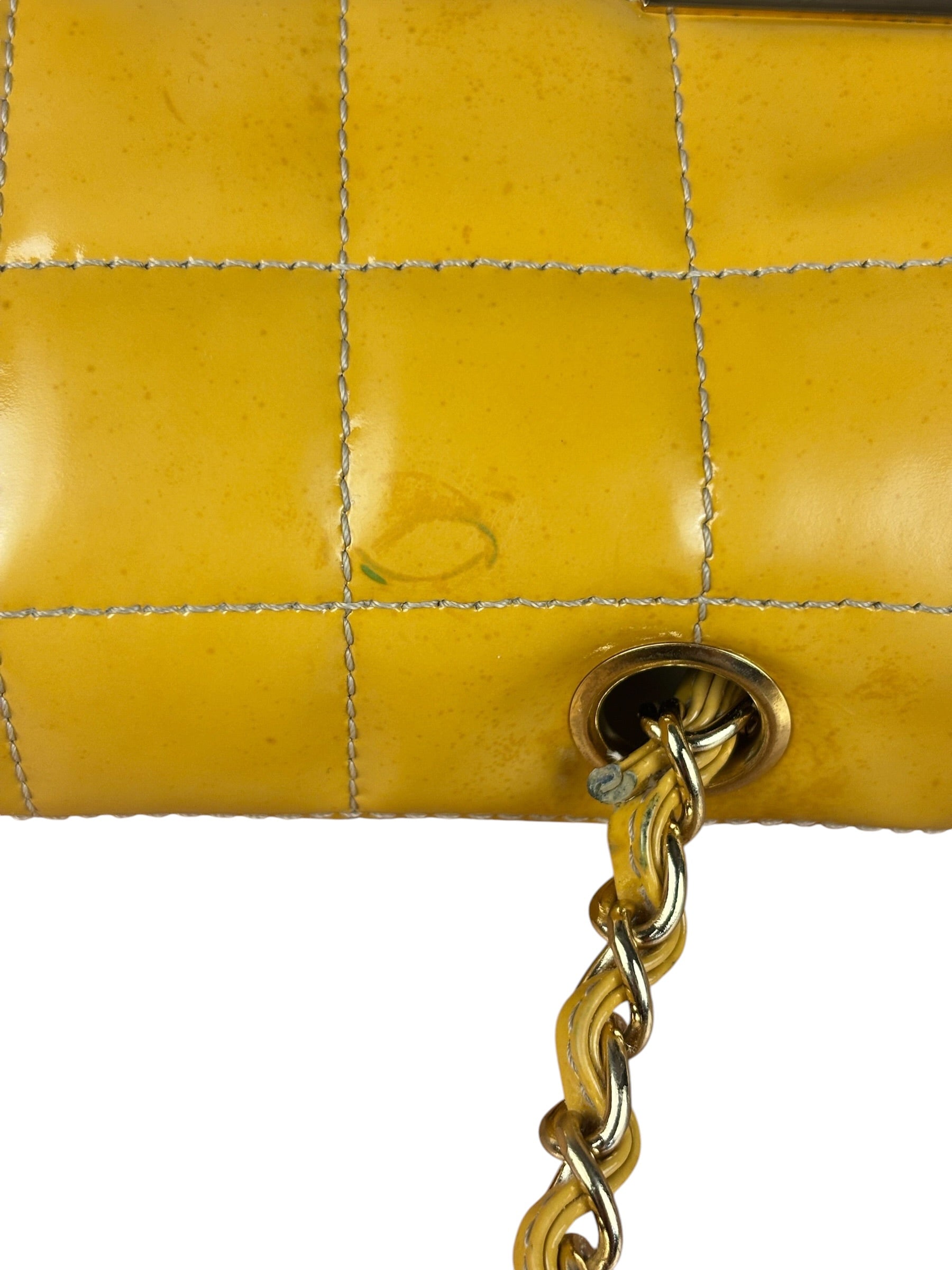 Chanel Yellow Patent Chocolate Bar Quilted CC Shoulder Bag 2002