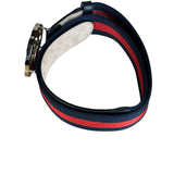Gucci Navy Blue Leather Trim G Web Buckle Belt