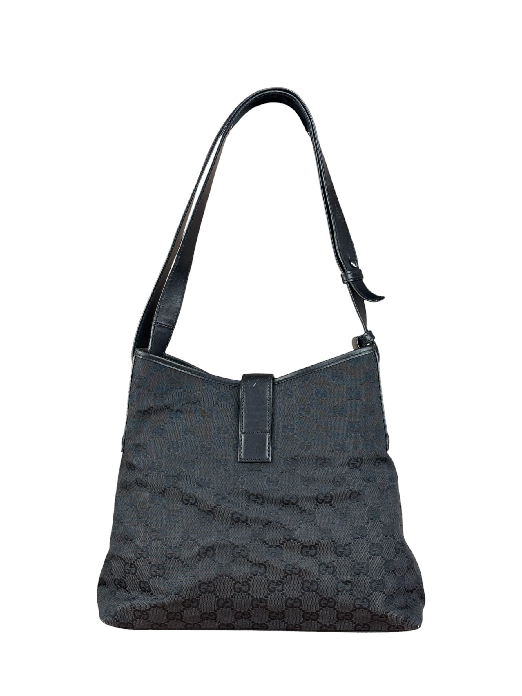 Gucci Vintage Leather Trim GG Canvas Jackie Piston Hobo Bag