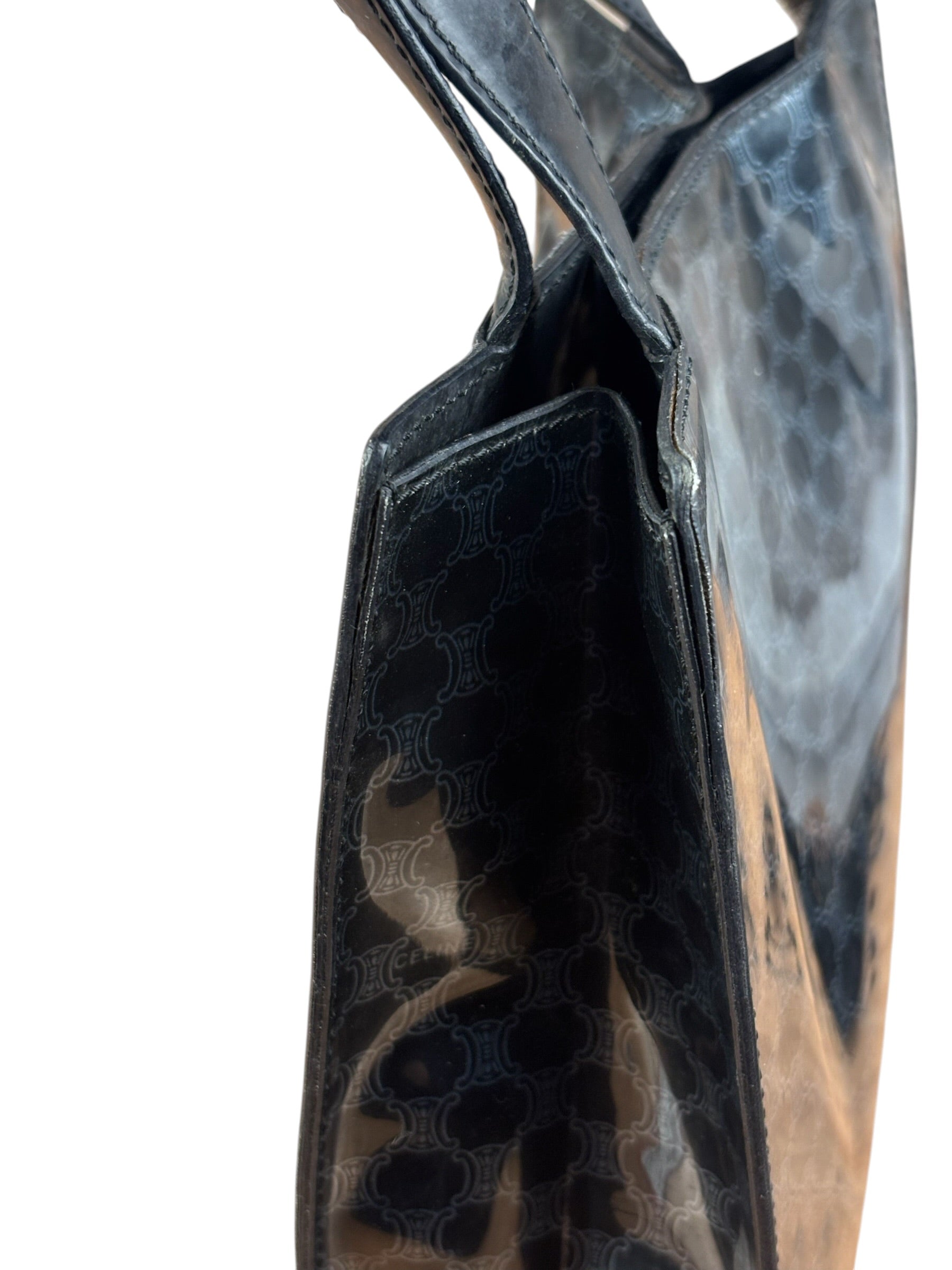 Celine Vintage Black Patent Leather Macdam Vernis Tote Bag