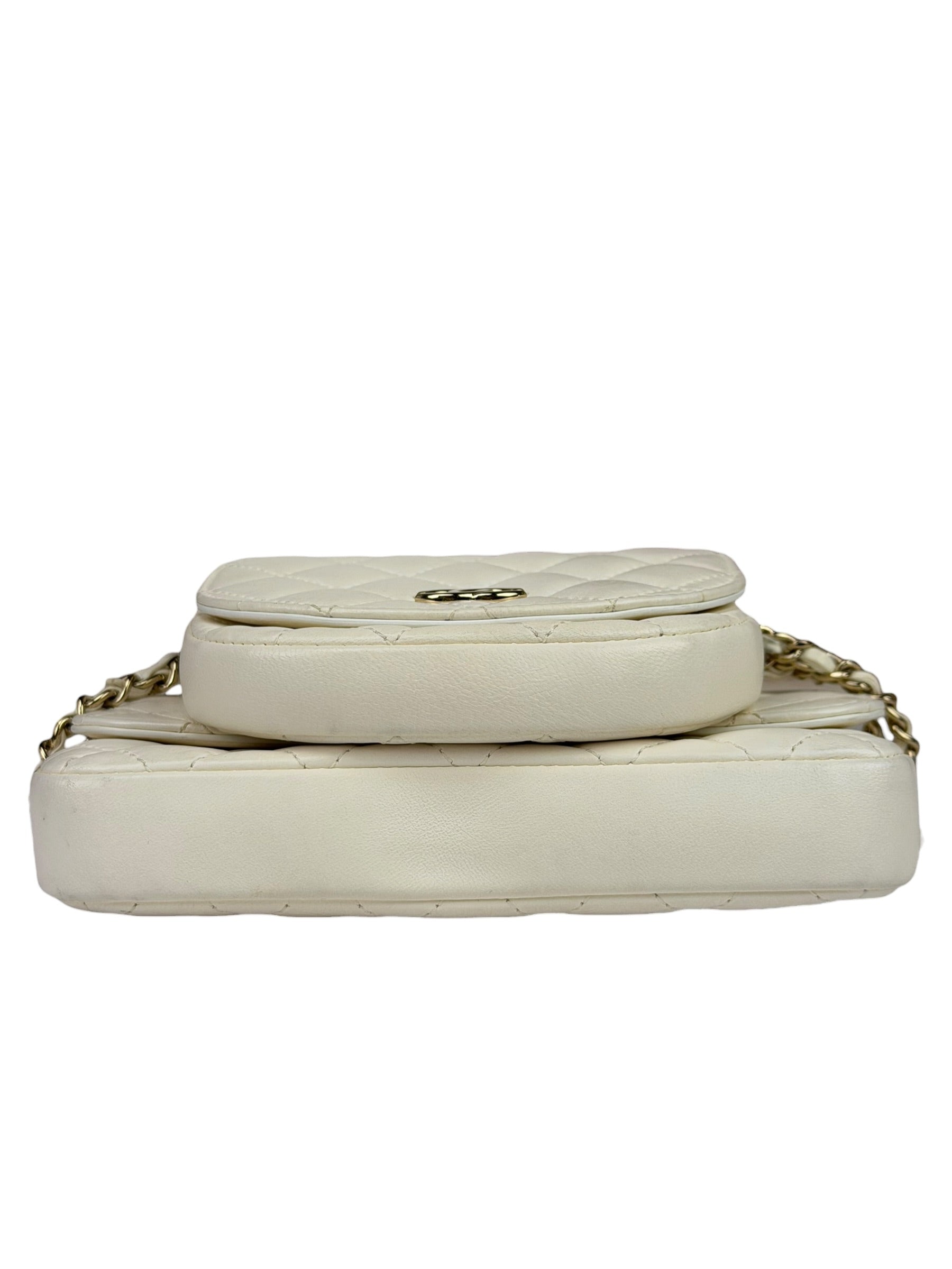 Chanel White Quilted Leather Side-Packs Dual Shoulder Bag 2019