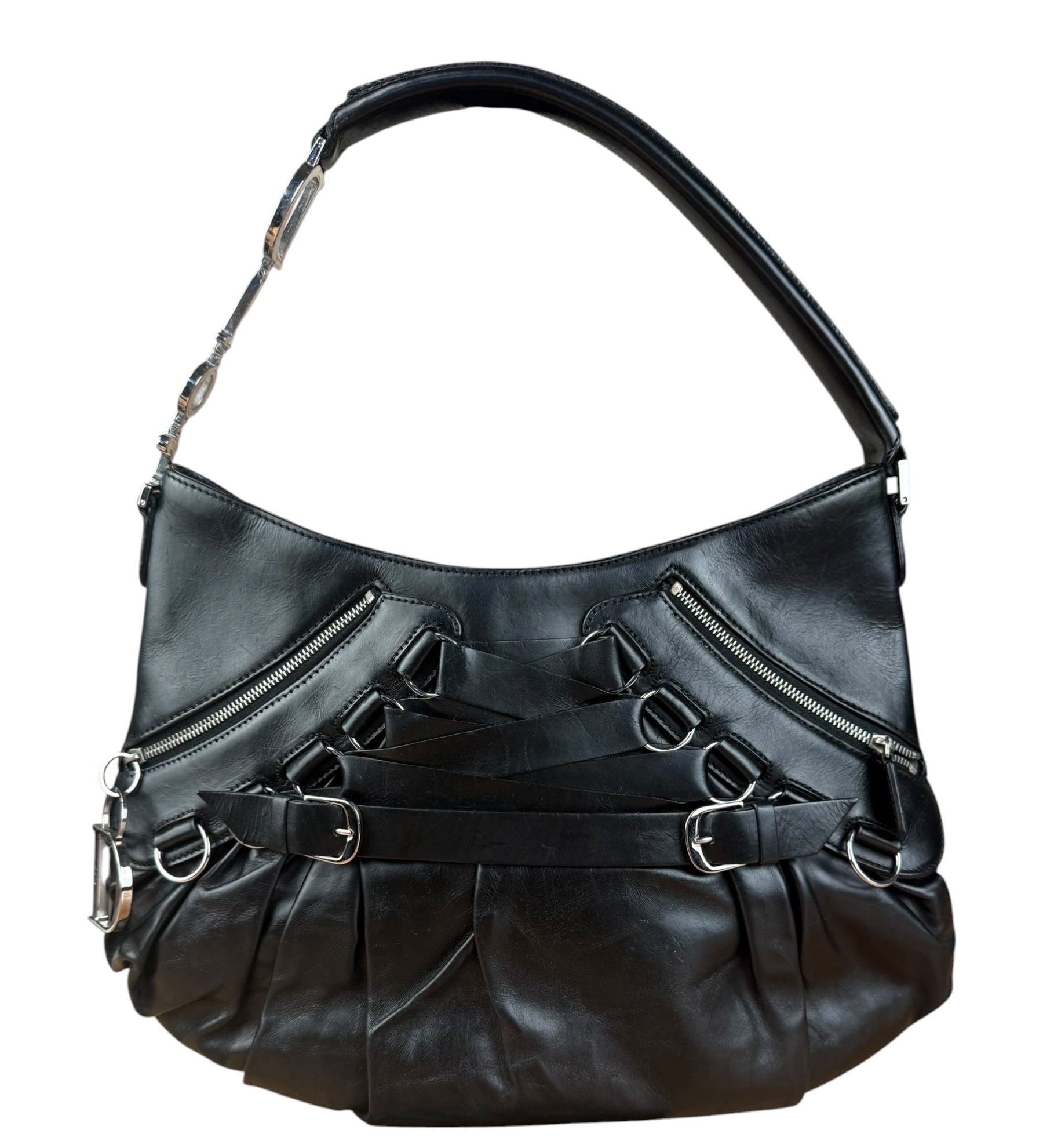 Christian Dior Vintage Black Leather Corset Ballet Shoulder Bag