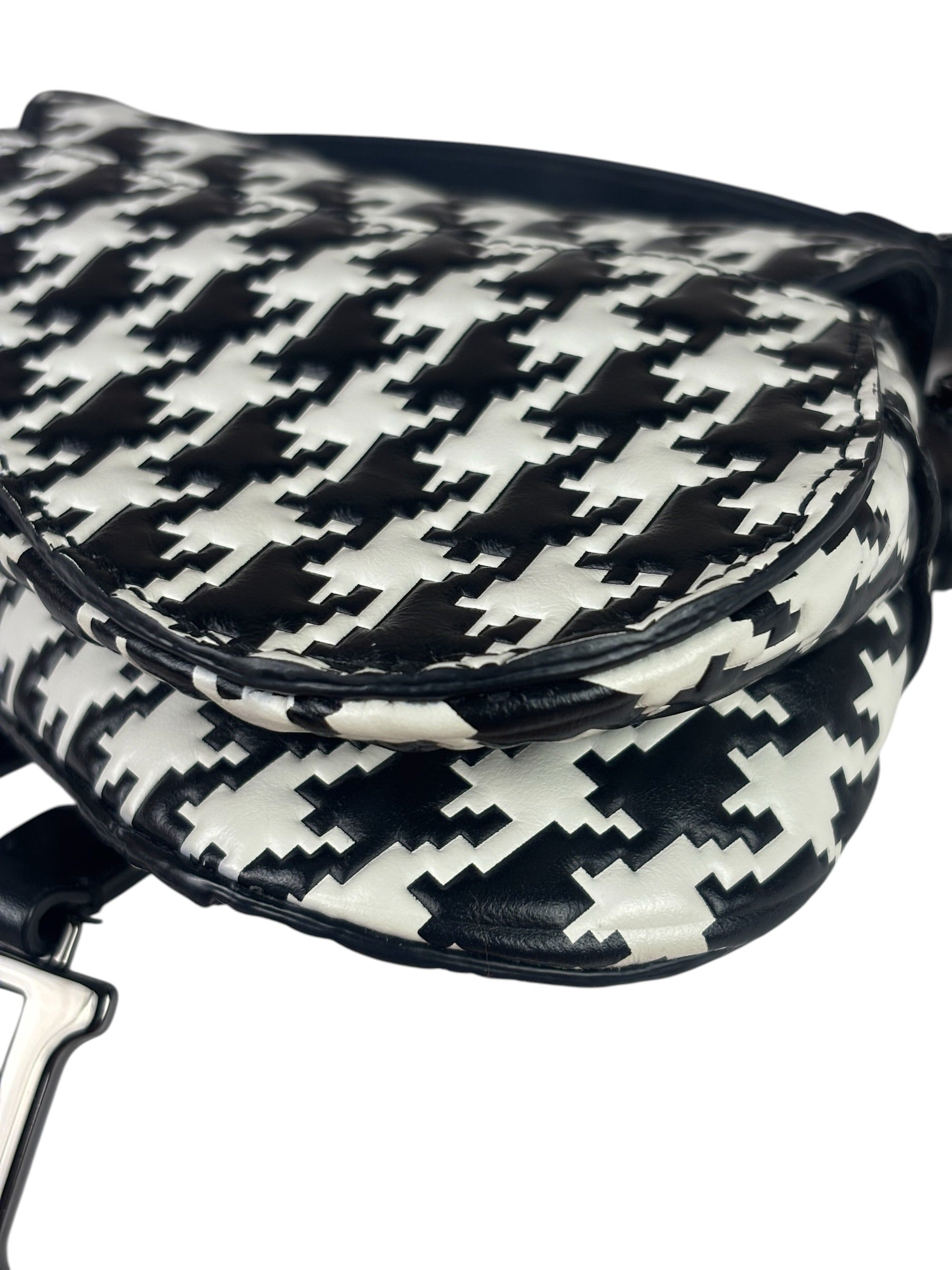 Christian Dior White/Black Leather Houndstooth Micro Saddle Bag