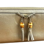 Gucci Bronze Metallic Leather Bamboo Long Zippy Wallet