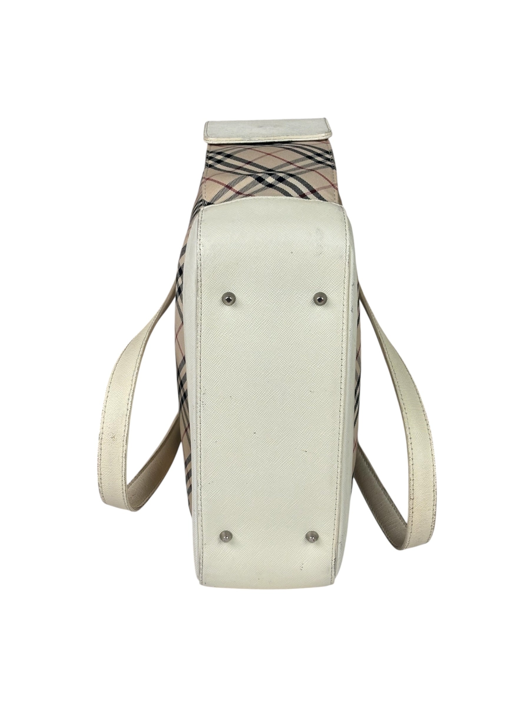 Burberry White Leather Trim Nova Check Shoulder Bag