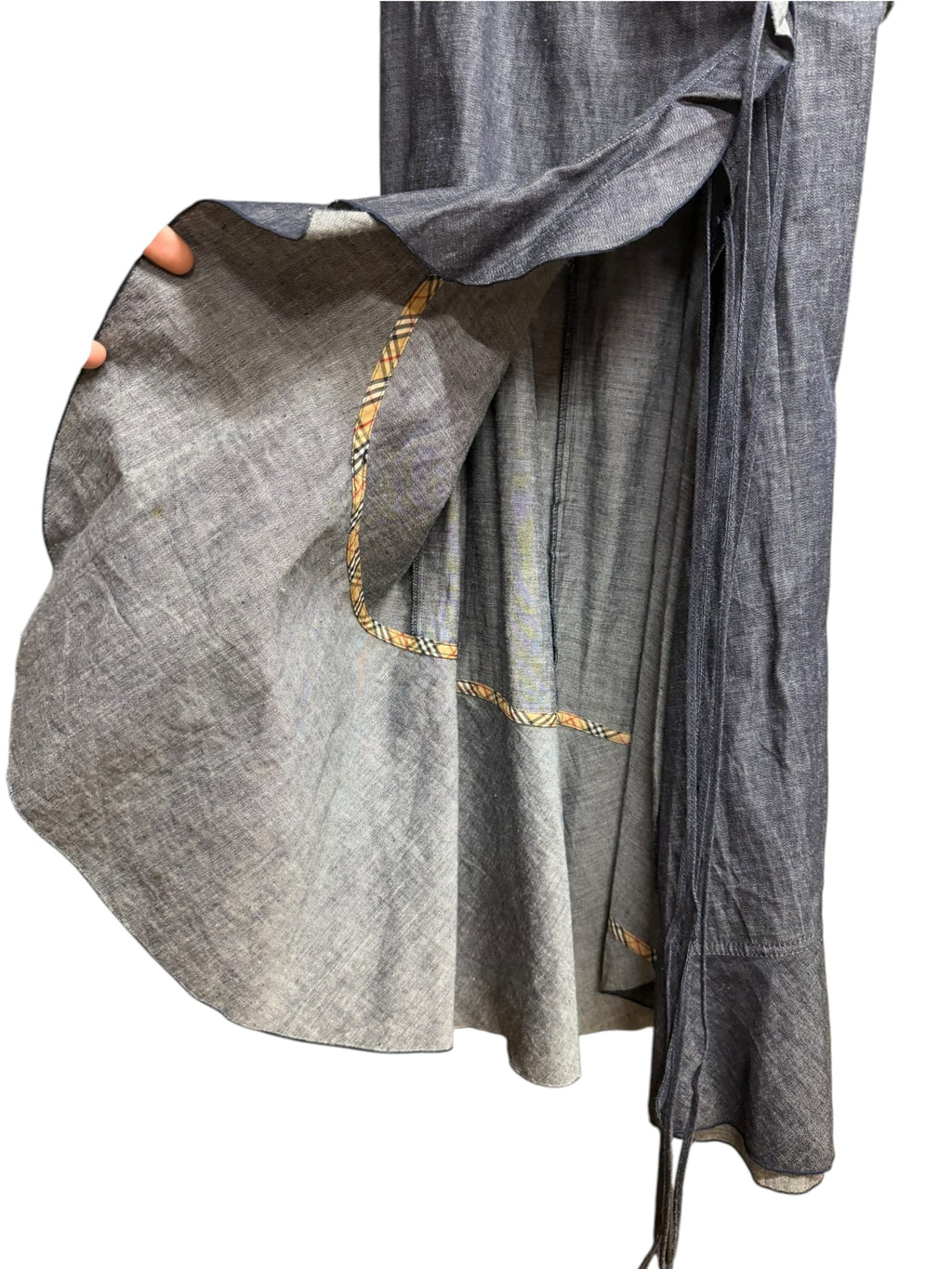 Burberry London Sleeveless Denim Ruffle Wrap Dress