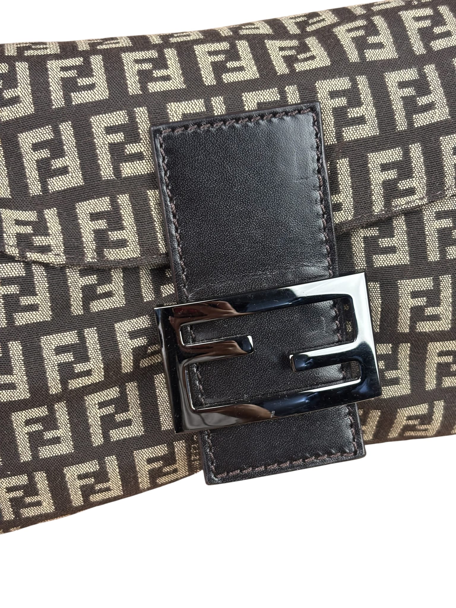 Fendi Black/Beige Leather Trim Zucca Mamma Baguette
