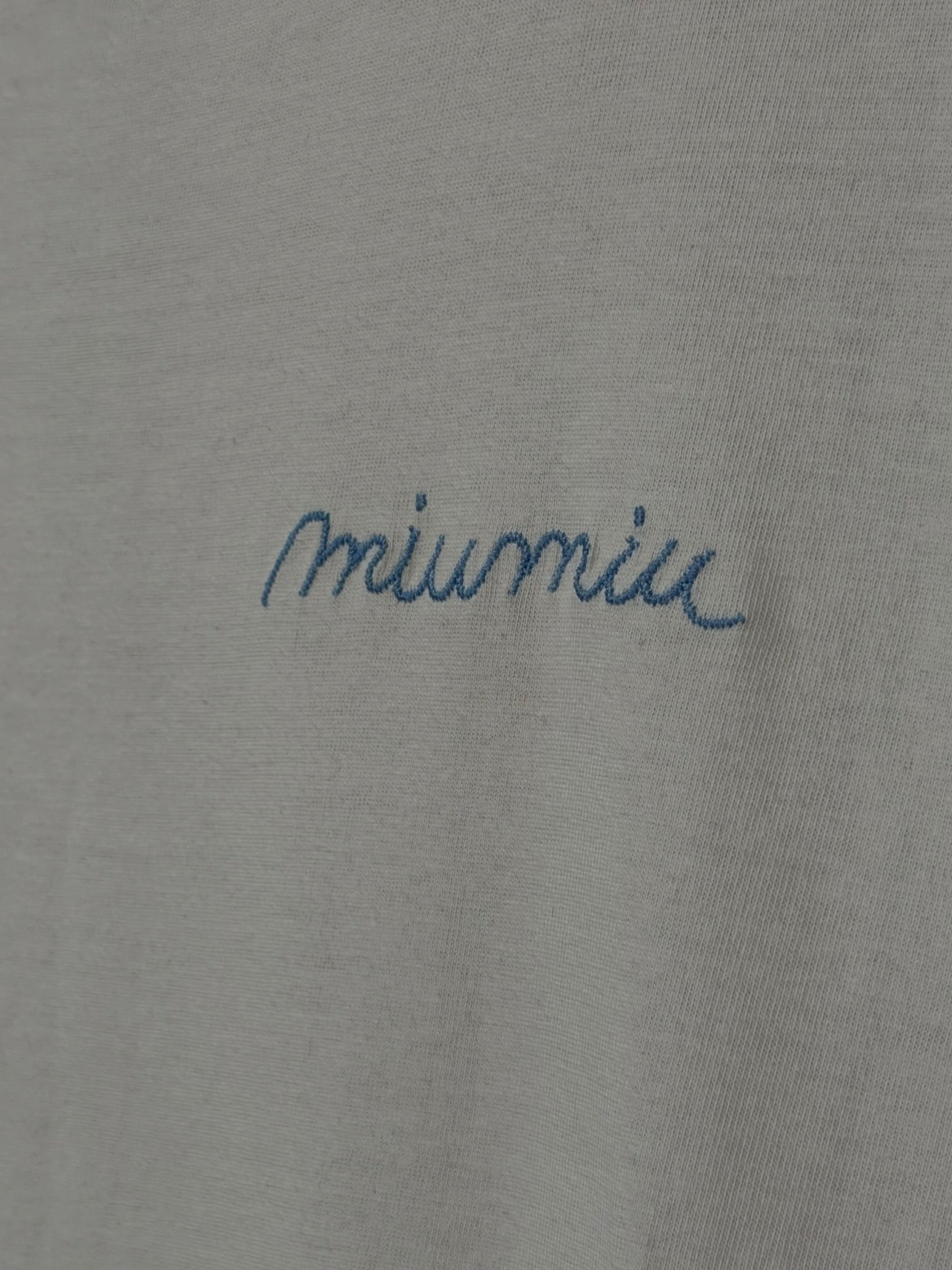 Miu Miu White Blue Embroidered Logo T-Shirt