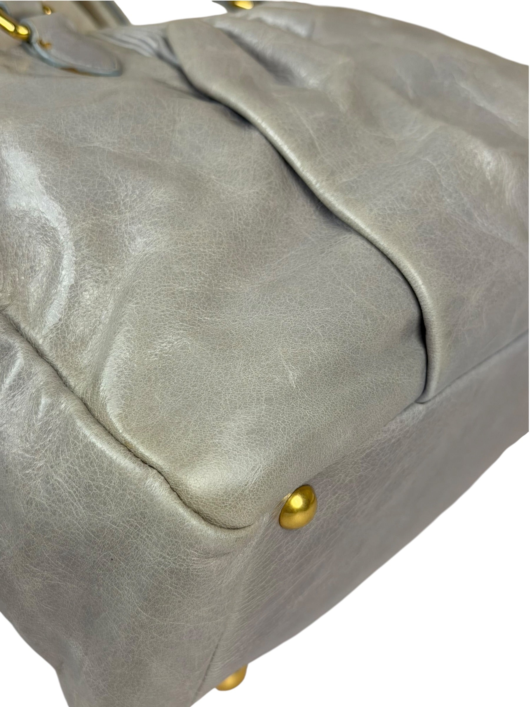Miu Miu Vintage Pale Grey Vitello Leather Two-Way Bag
