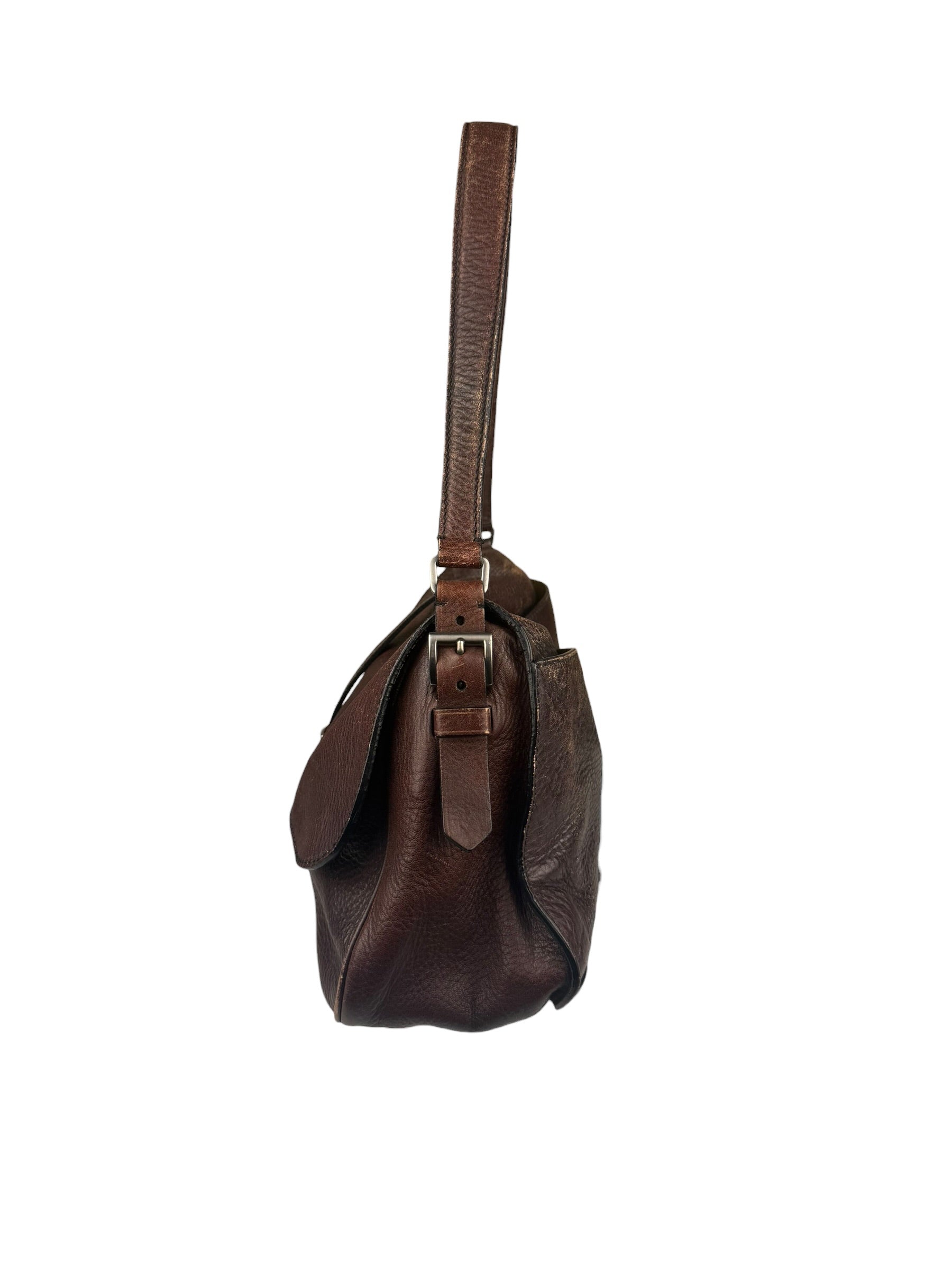 Prada Vintage Brown Leather Cervo Antik Messenger Bag