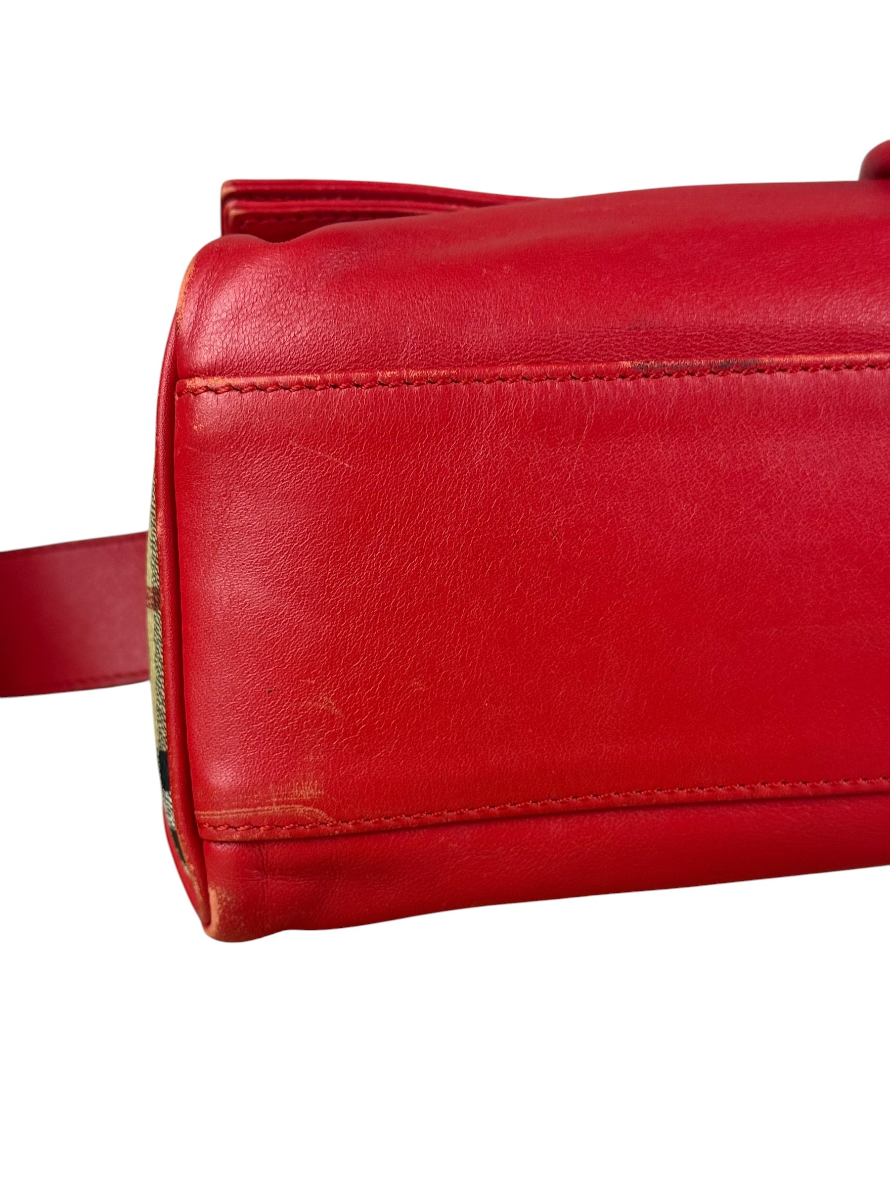 Burberry Red Leather Haymarket Check Shoulder Bag