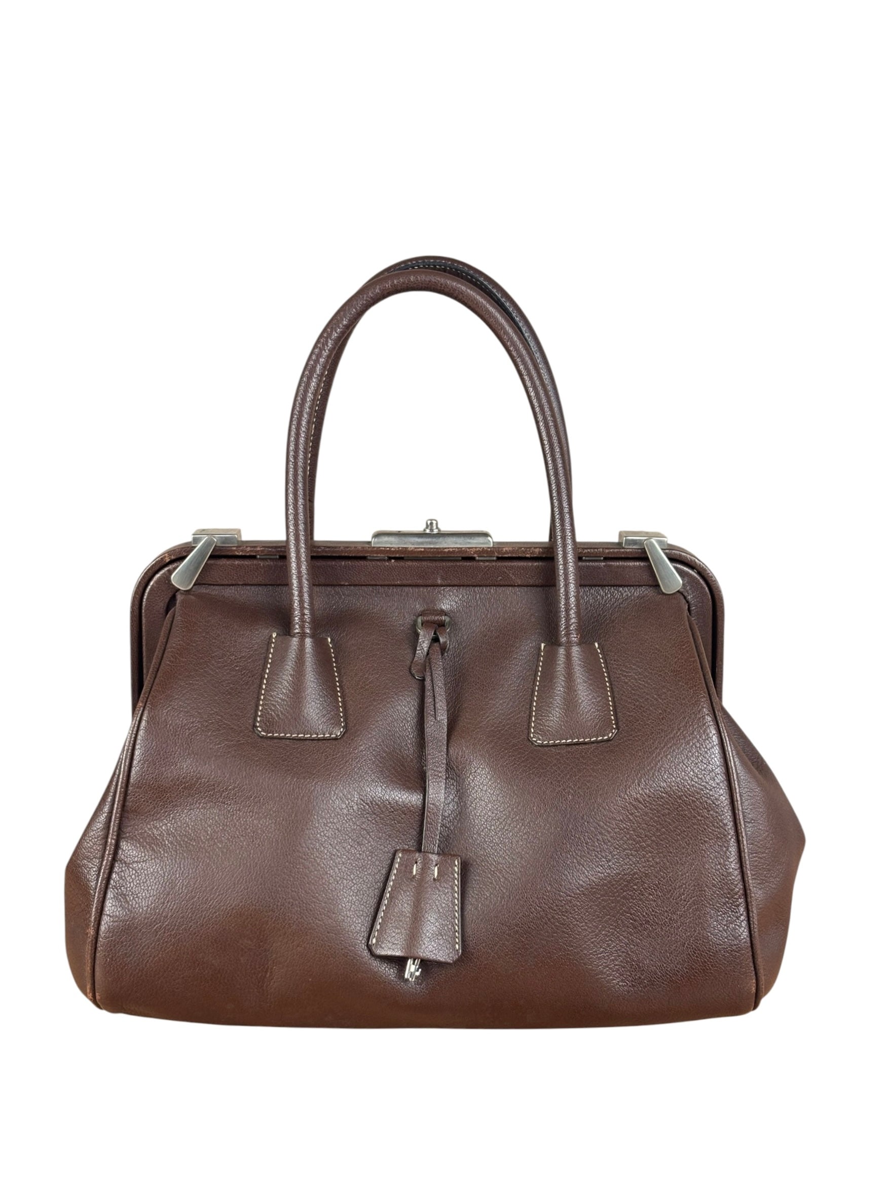 Prada Brown Leather Madras Cerniera Doctor Handbag