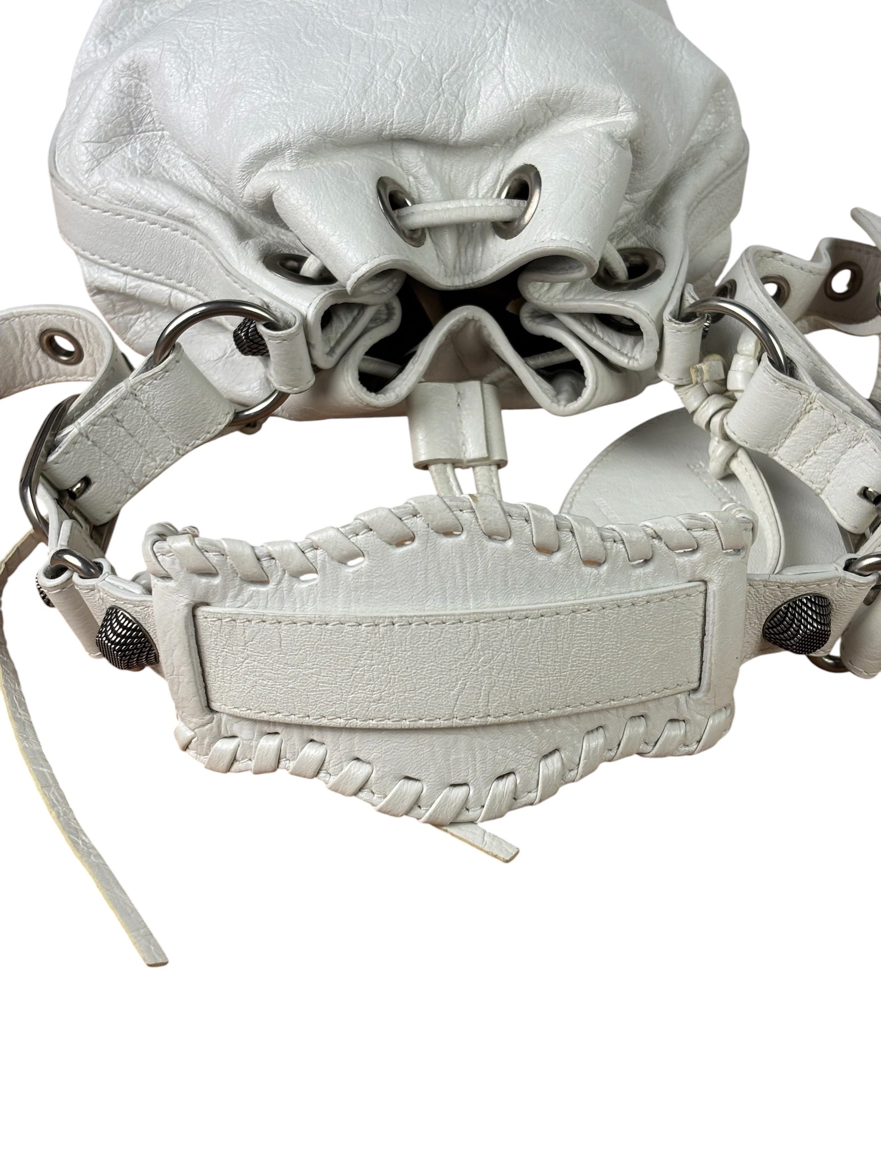 Balenciaga White Leather Le Cagole Bucket Shoulder Bag
