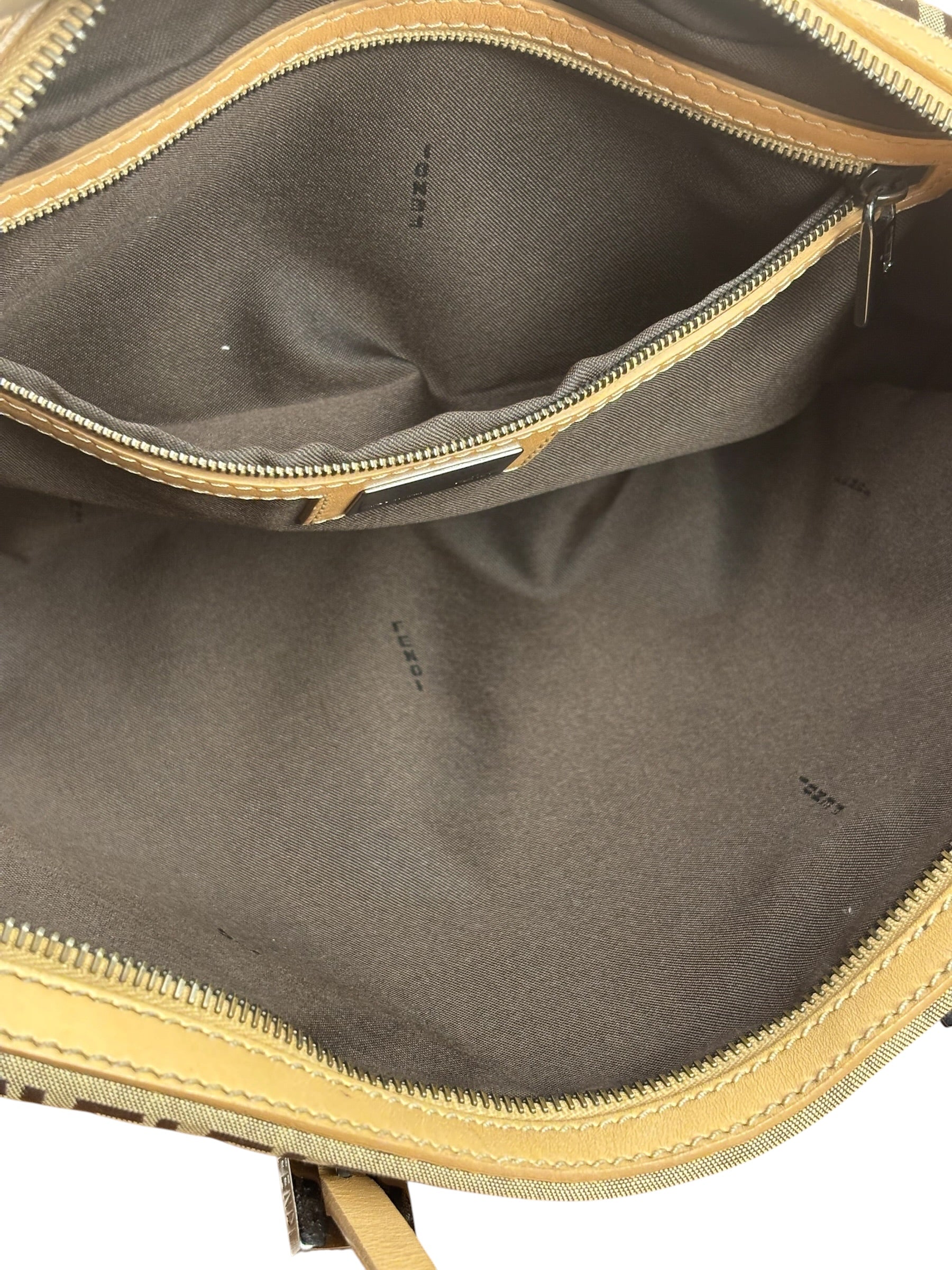 Fendi Beige Leather Trim Zucca Small Boston Bag