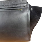 Celine Black Croc- Embossed Leather Trapeze Handbag