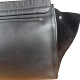 Celine Black Croc- Embossed Leather Trapeze Handbag