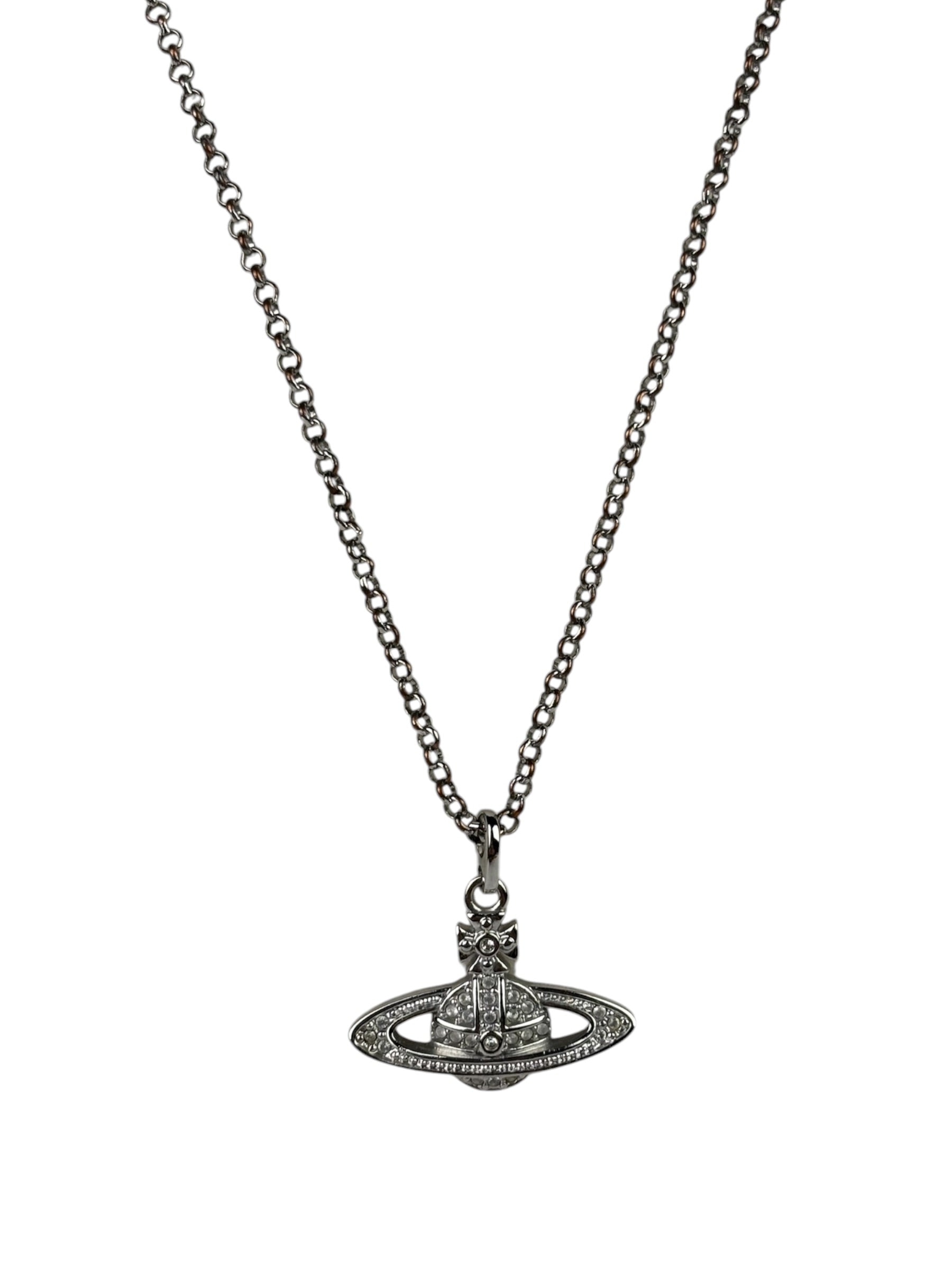 Vivienne Westwood Silver Oblique Orb Mini Bas Relief Pendant Necklace
