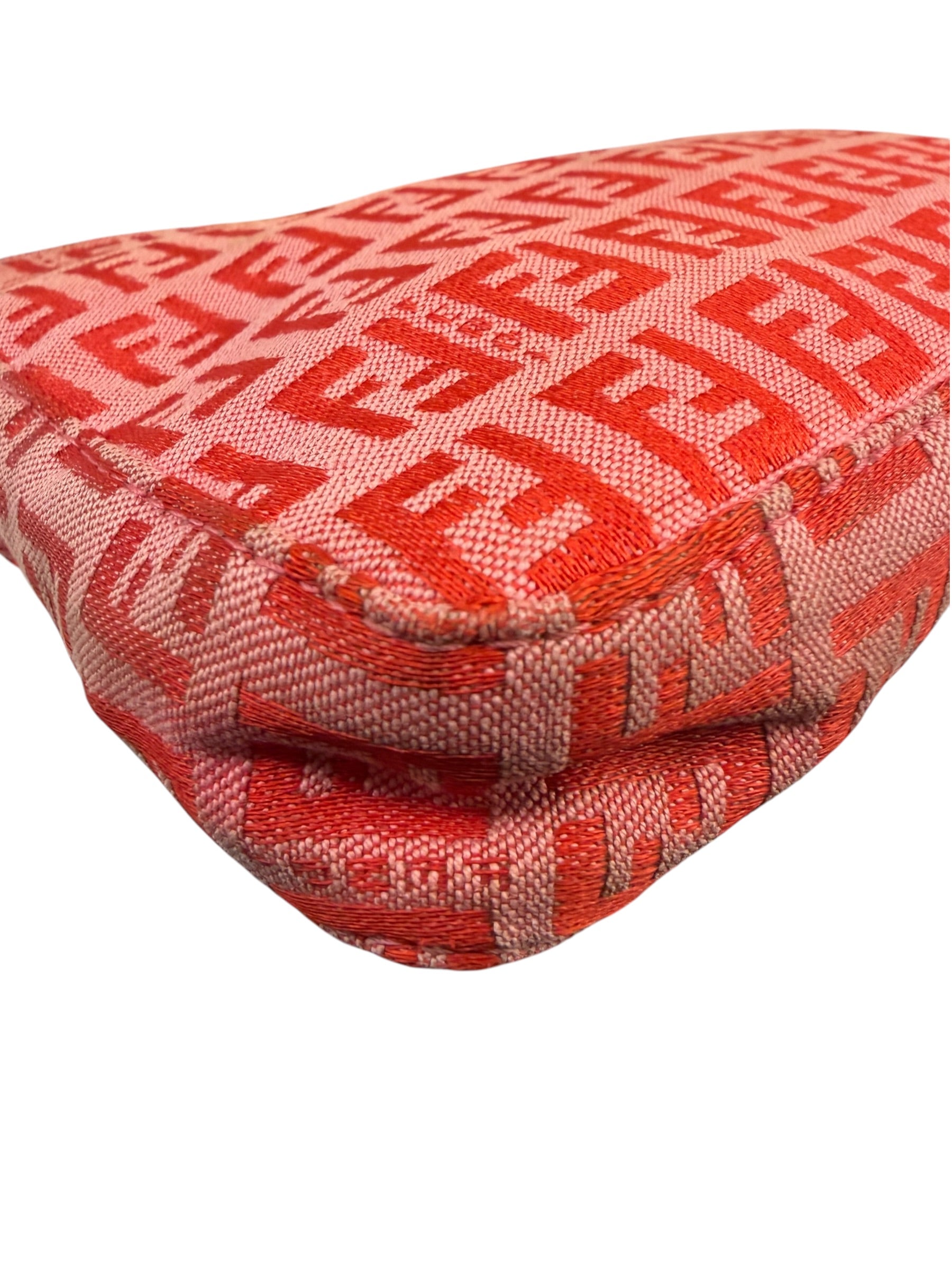 Fendi Pink/Red Zucca Leather Trim Pochette