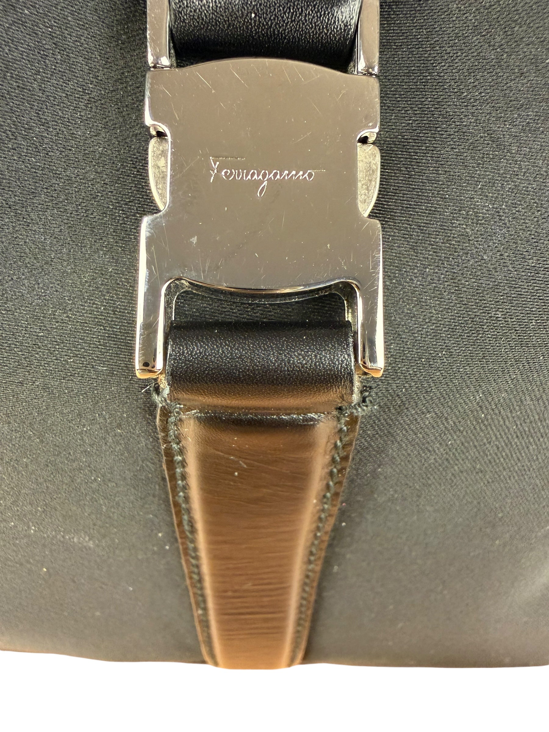 Ferragamo Vintage Black Leather Lined Shoulder Tote
