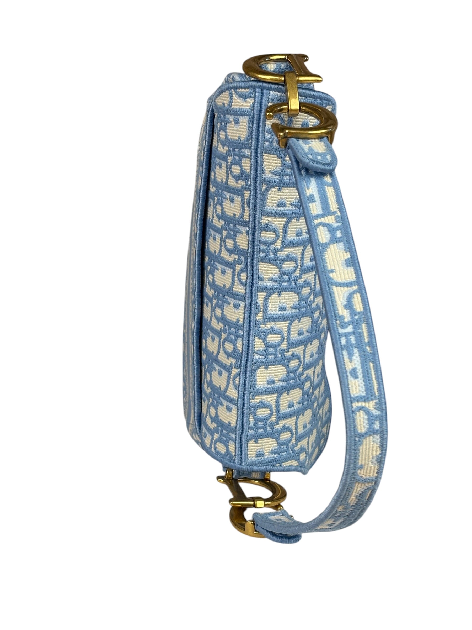 Christian Dior Blue/White Oblique Embroidered Saddle Bag