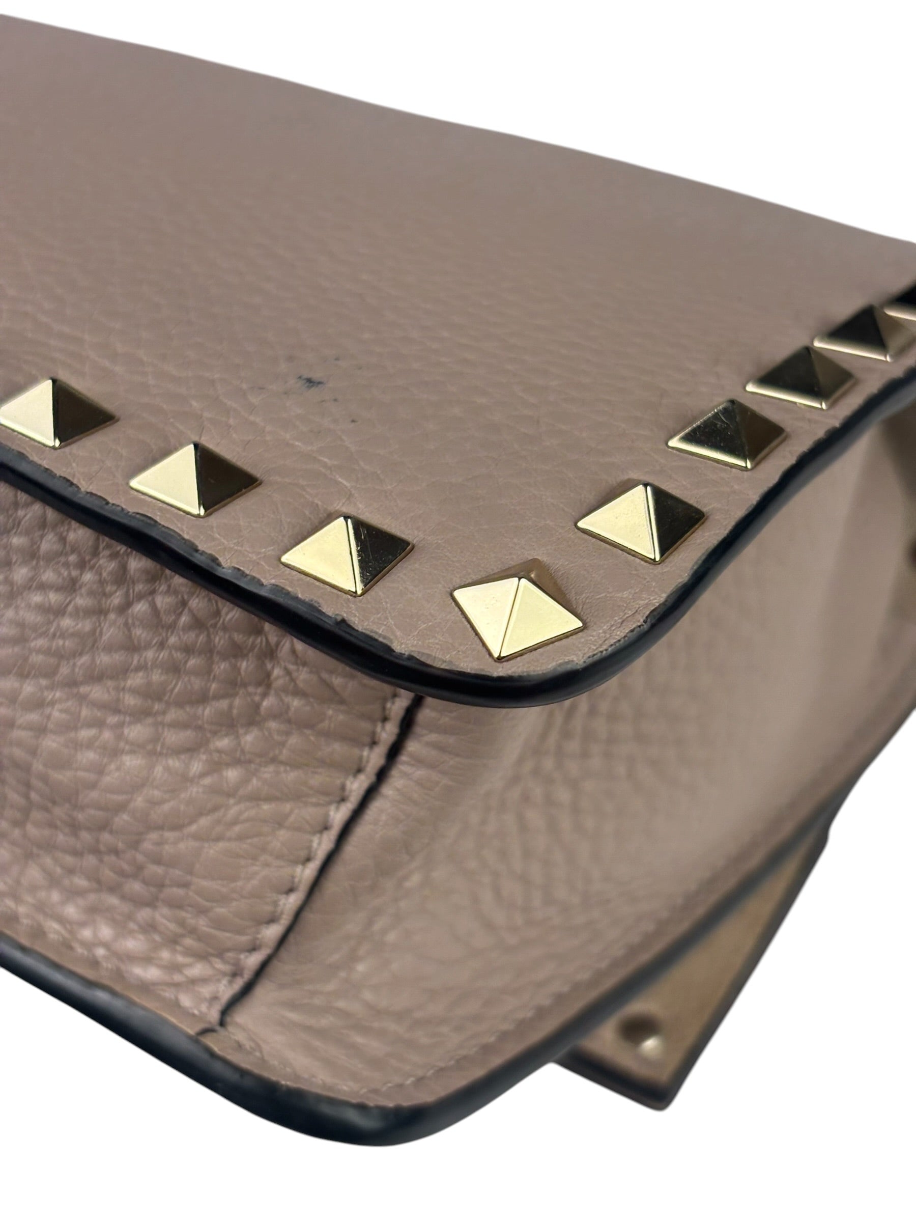 Valentino Neutral Garavani Calfskin Rockstud Crossbody Bag