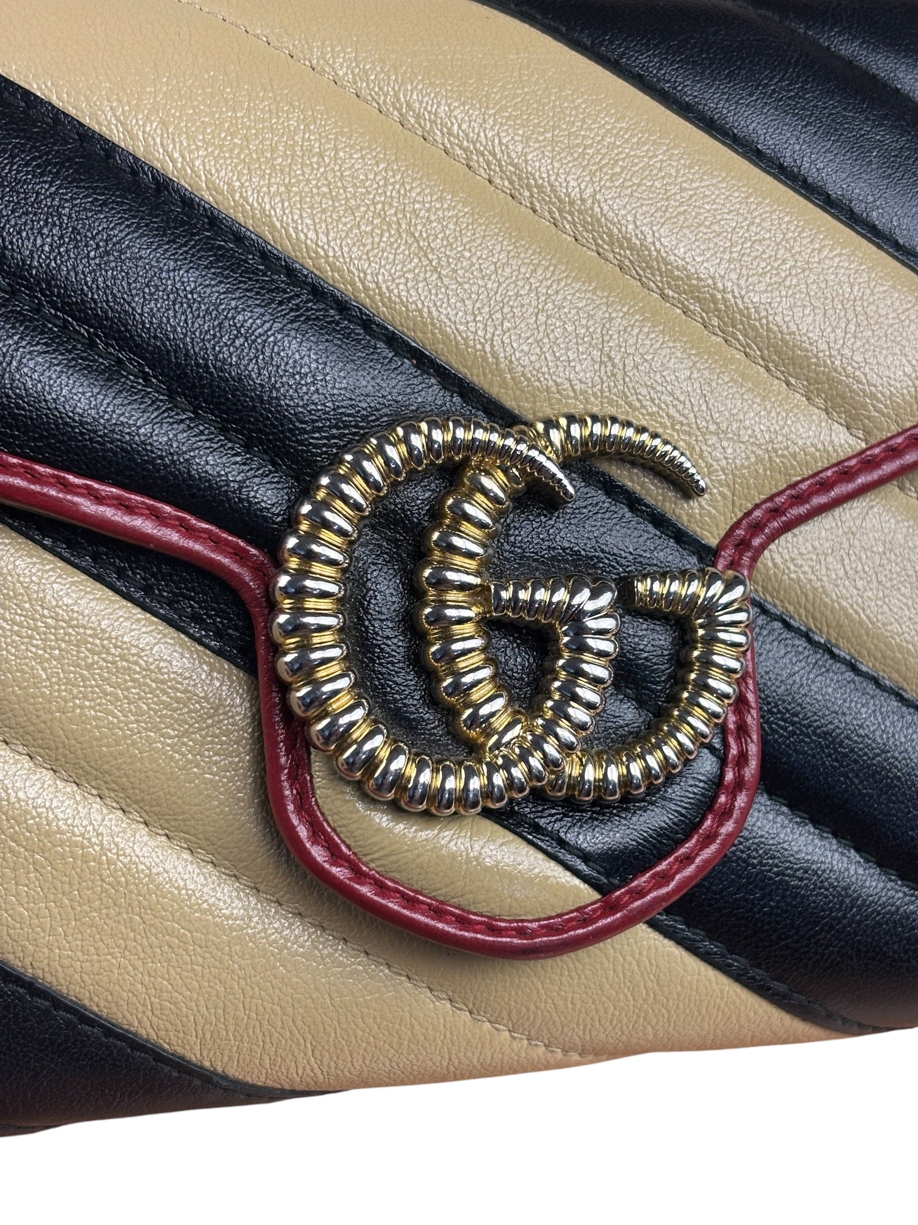 Gucci Stripped Multicolor Marmont Wallet on Chain