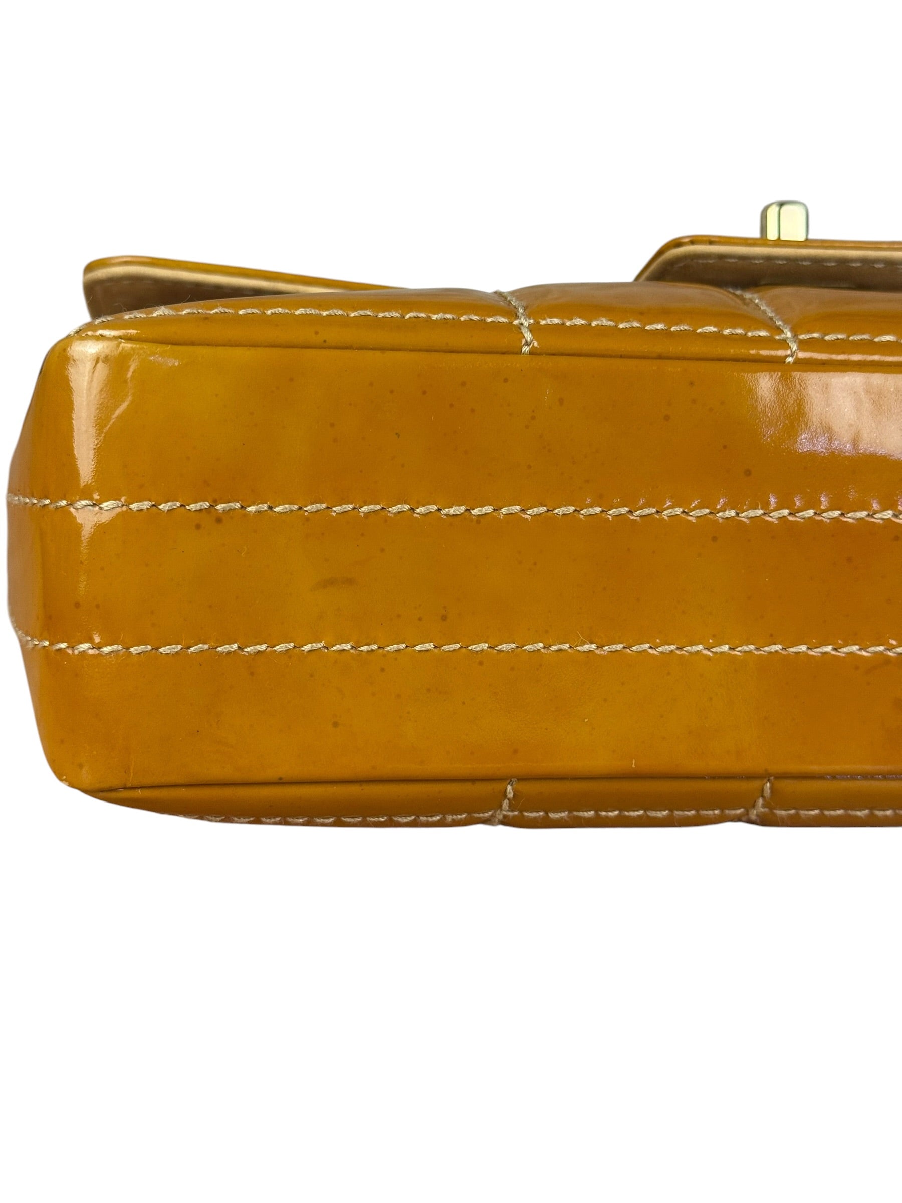 Chanel Gold Patent East West Stitch Flap Bag 2002