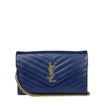 YSL Navy Blue Chevron Leather Cassandre Envelope Wallet On Chain