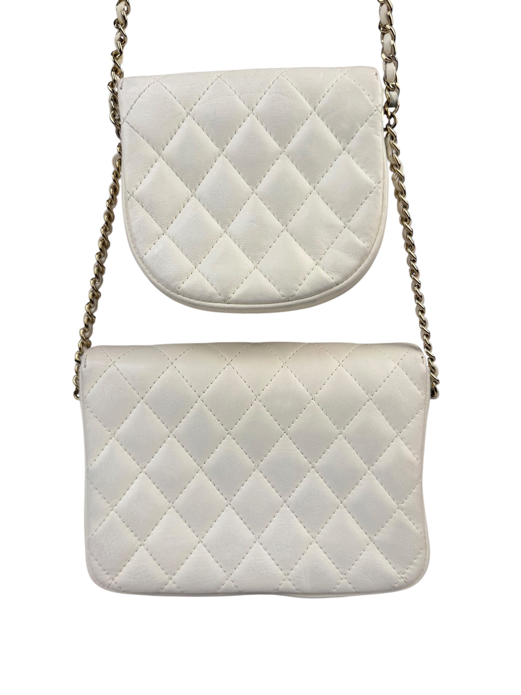 Chanel White Quilted Leather Side-Packs Dual Shoulder Bag 2019