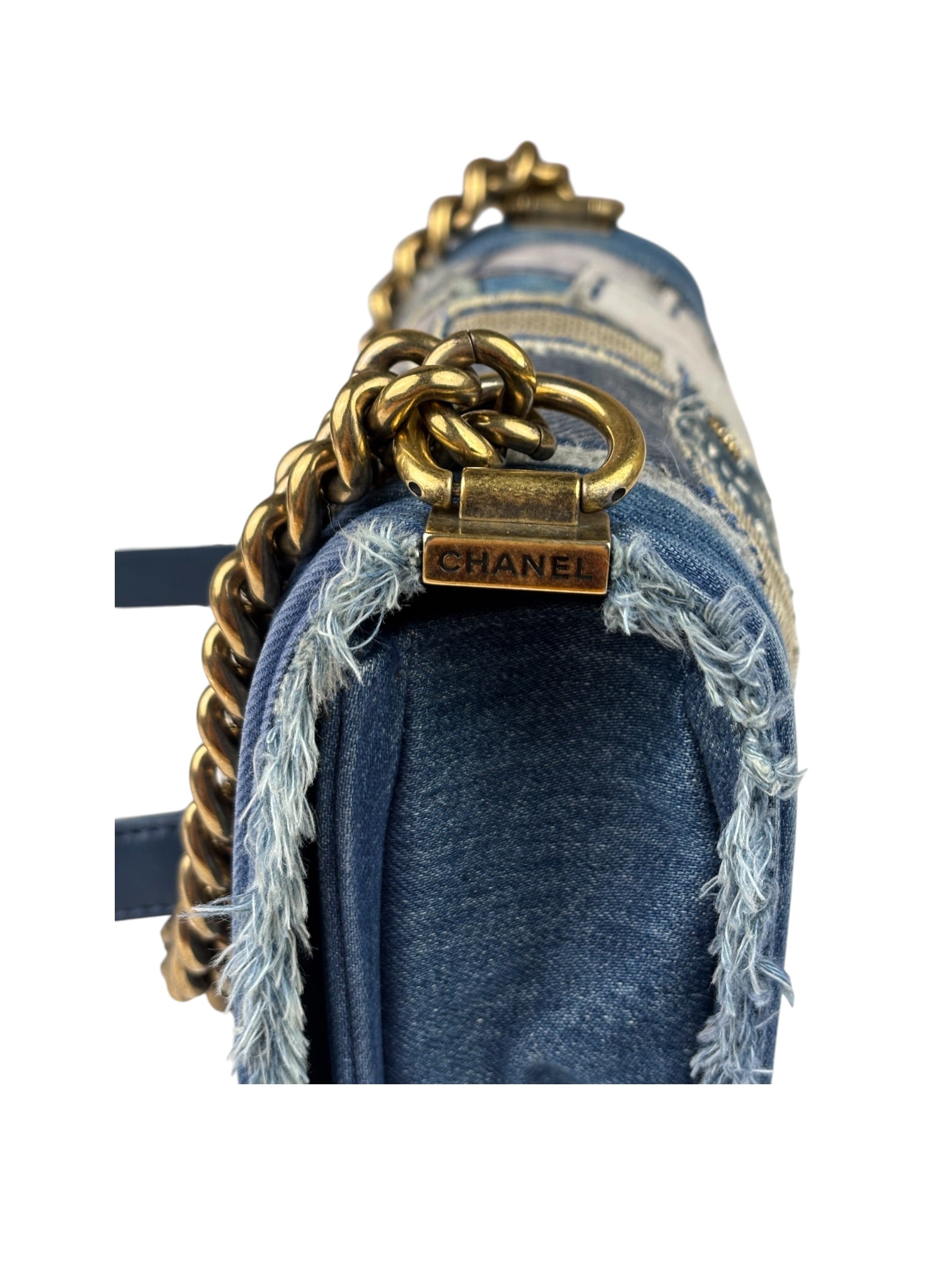 Chanel Blue Denim/Leather Trim Patchwork Boy Flap Bag 2014