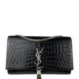 Yves Saint Laurent Black Croc-Embossed Calfskin Kate Tassel Shoulder Bag