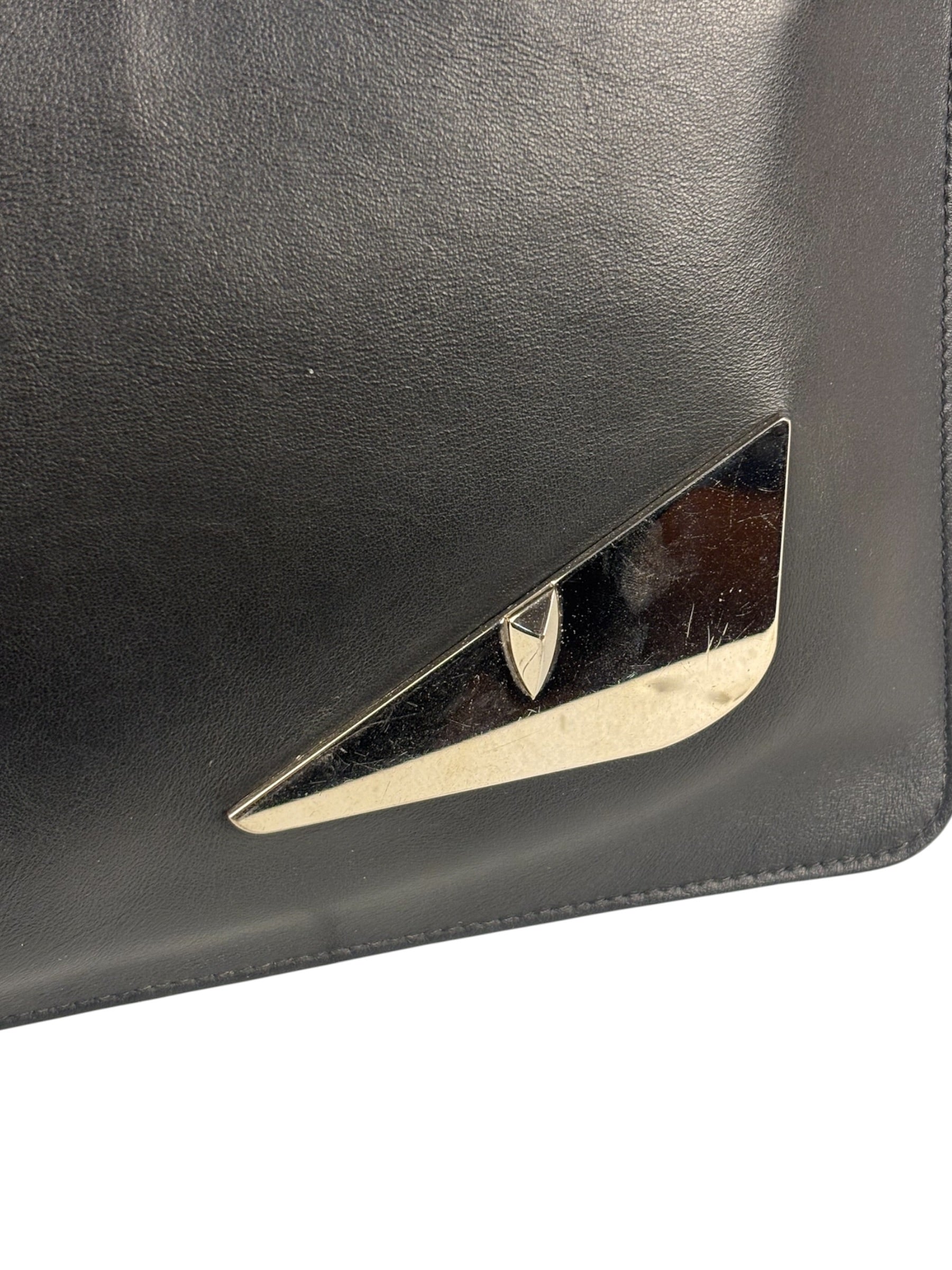 Fendi Black Leather Monsters Zip Clutch