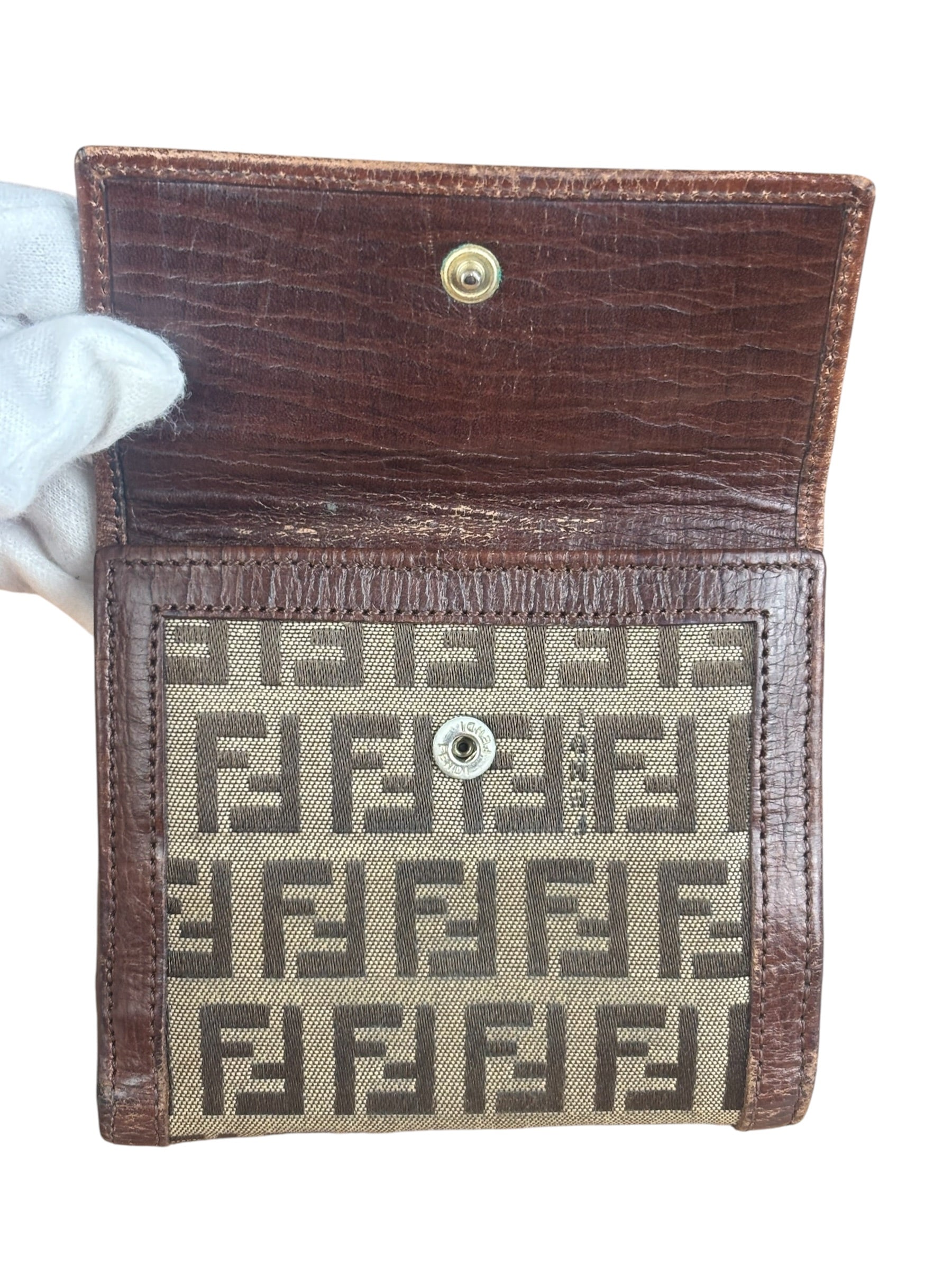 Fendi FF Buckle Canvas Print Compact Wallet