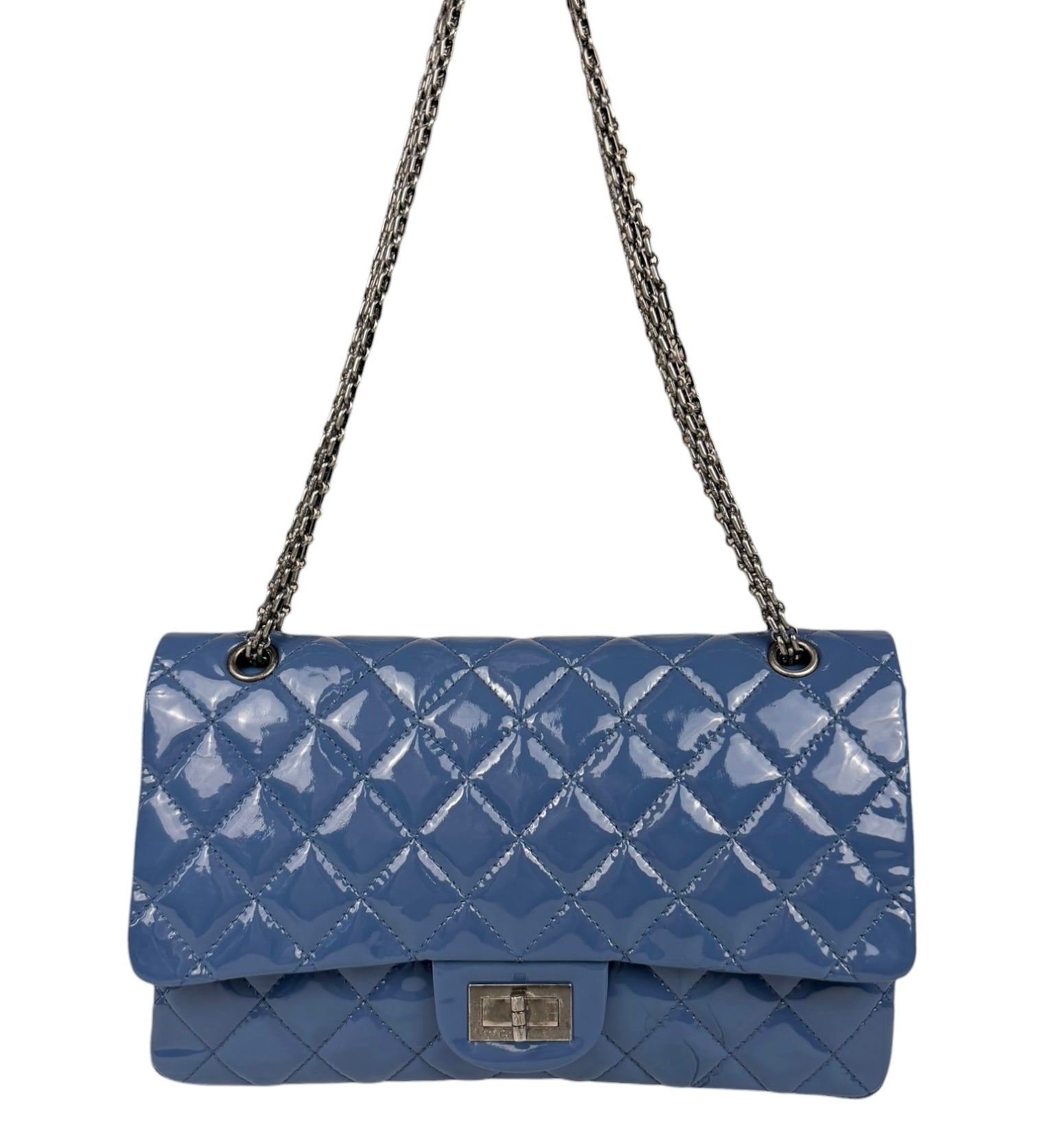 Chanel Blue Patent Quilted Jumbo Classic 2.55 Double Flap Bag 2011