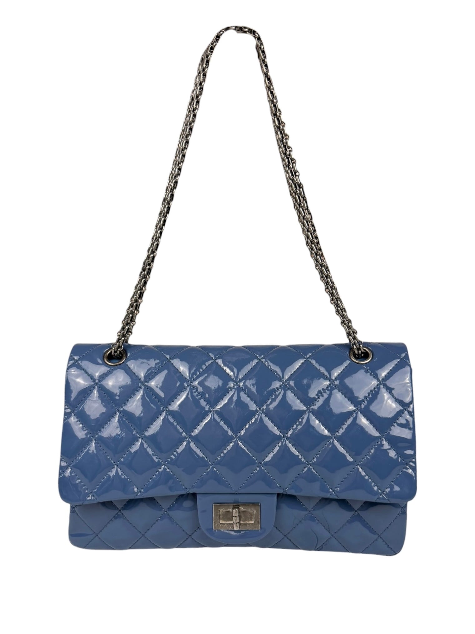 Chanel Blue Patent Quilted Jumbo Classic 2.55 Double Flap Bag 2011