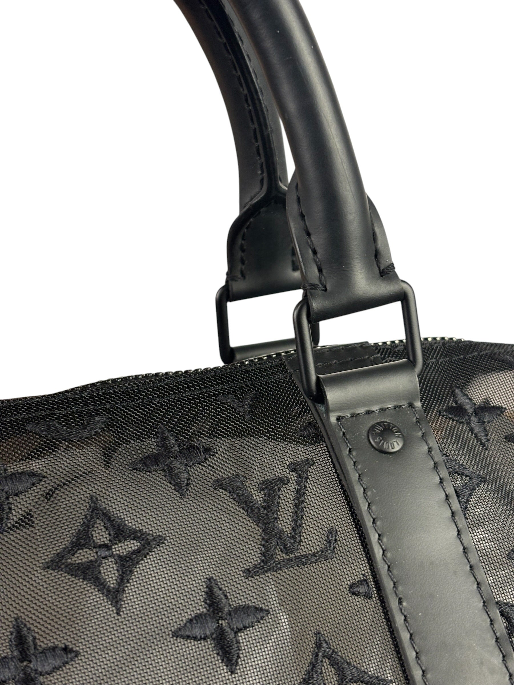 Louis Vuitton x Virgil Abloh Black Leather Trim Monogram Keepall 50
