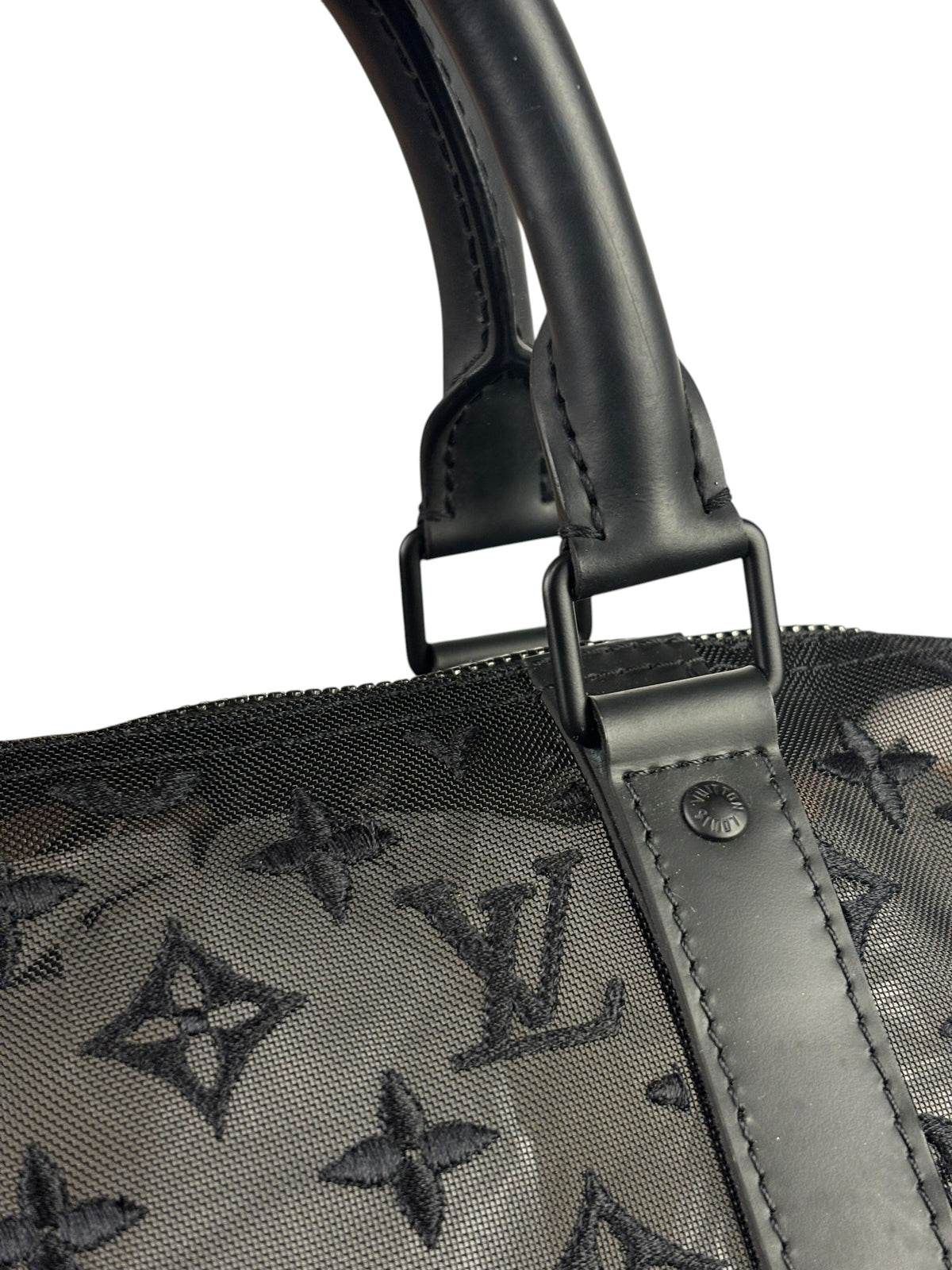 Louis Vuitton x Virgil Abloh Black Leather Trim Monogram Keepall 50