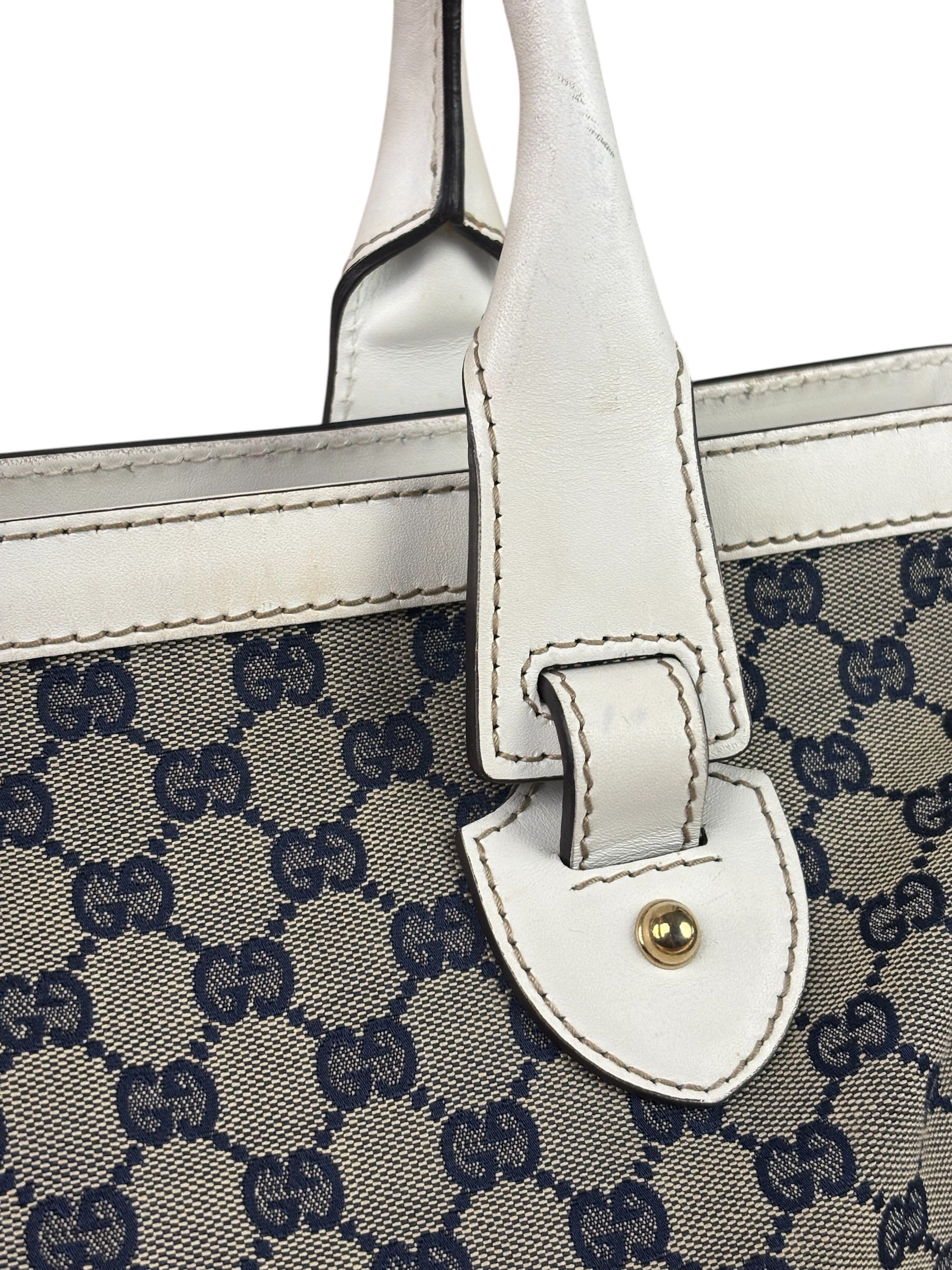 Gucci Navy Leather Trim GG Sherry Line Heritage Shoulder Bag