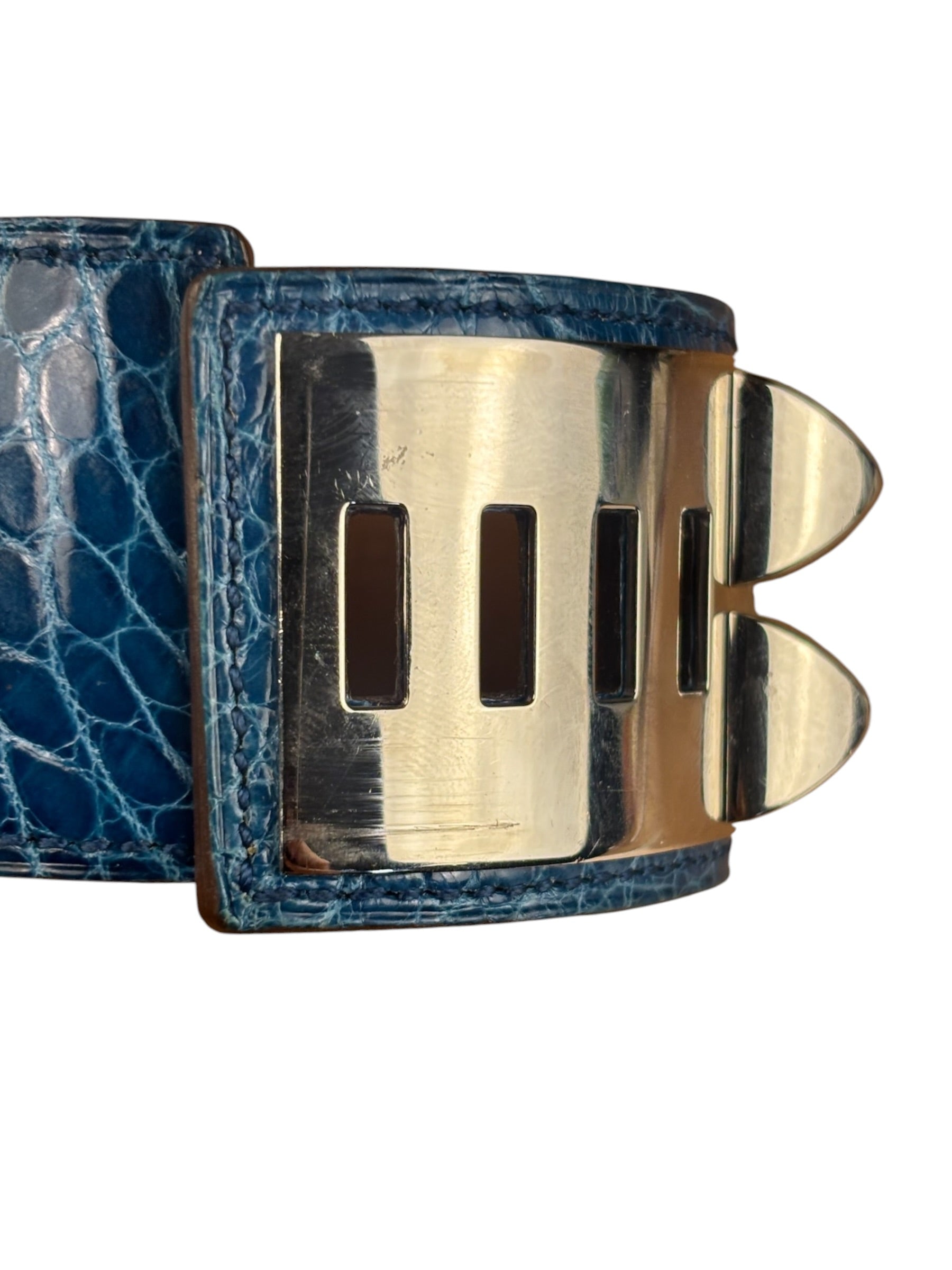 Hermes Blue Alligator Collier De Chien Bracelet