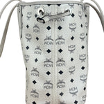 MCM White Leather Reversible Liz Shopper In Visetos Tote Bag