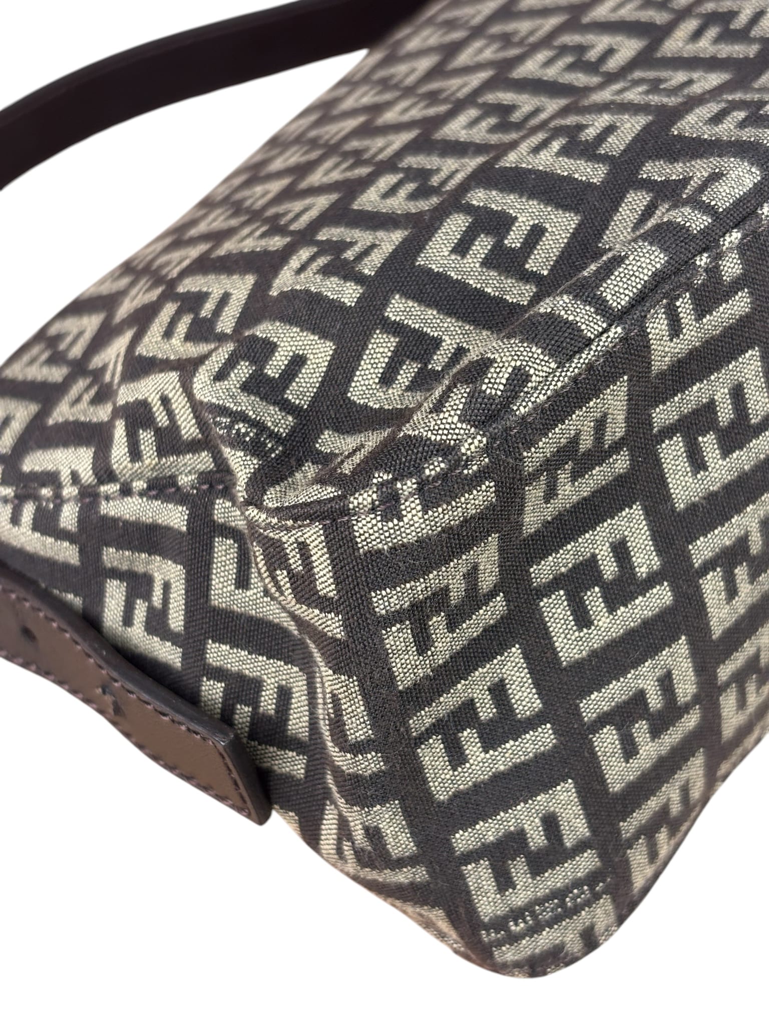 Fendi Black/Beige Leather Trim Zucca Mamma Baguette