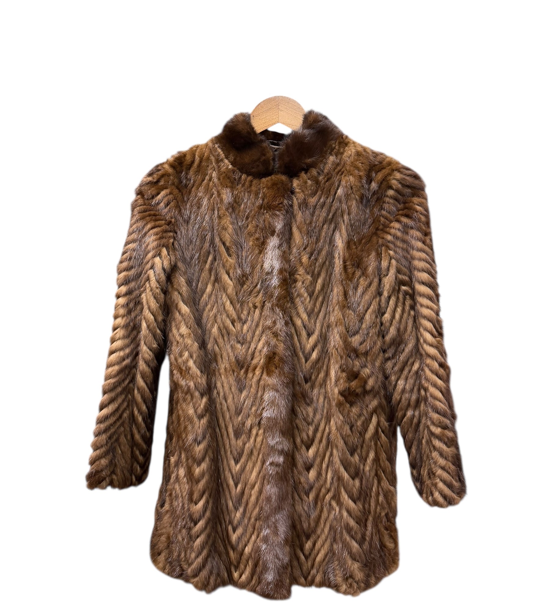 Vintage Dark Brown Chevron Mink Fur Coat