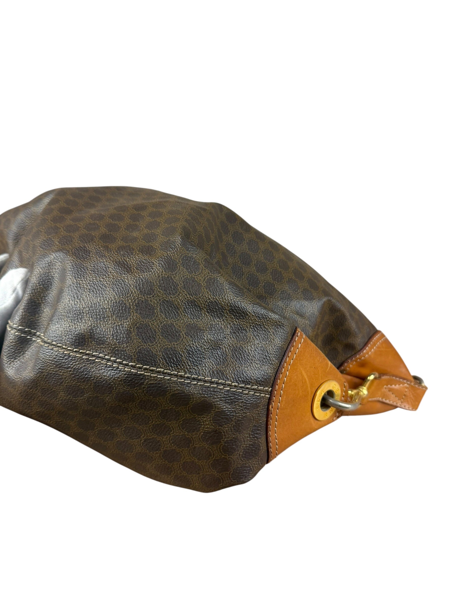 Celine Vintage Macadam Canvas Leather Trim Shoulder Bag