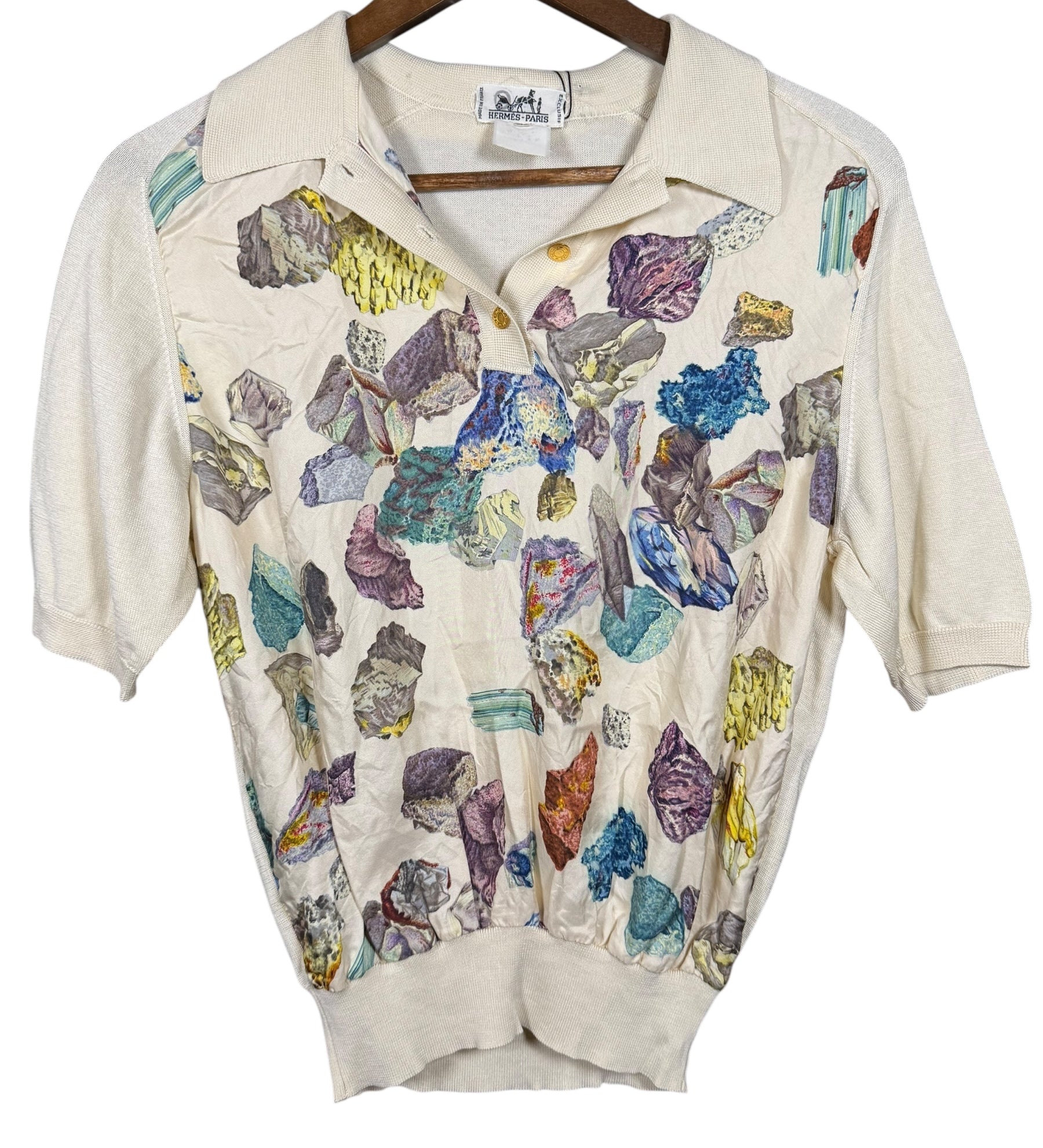 Hermes Silk Patterned Button-Up Polo Shirt