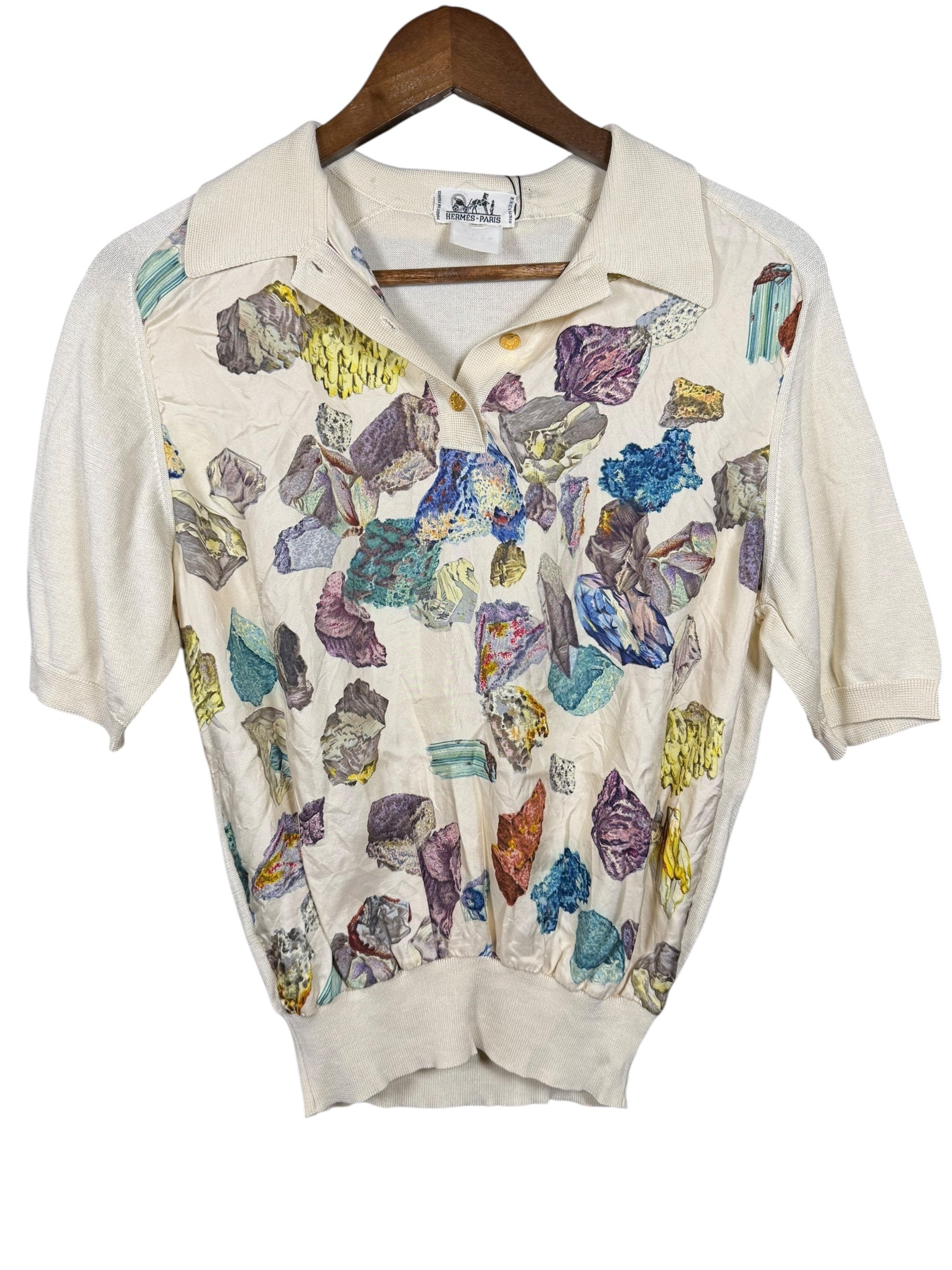 Hermes Silk Patterned Button-Up Polo Shirt