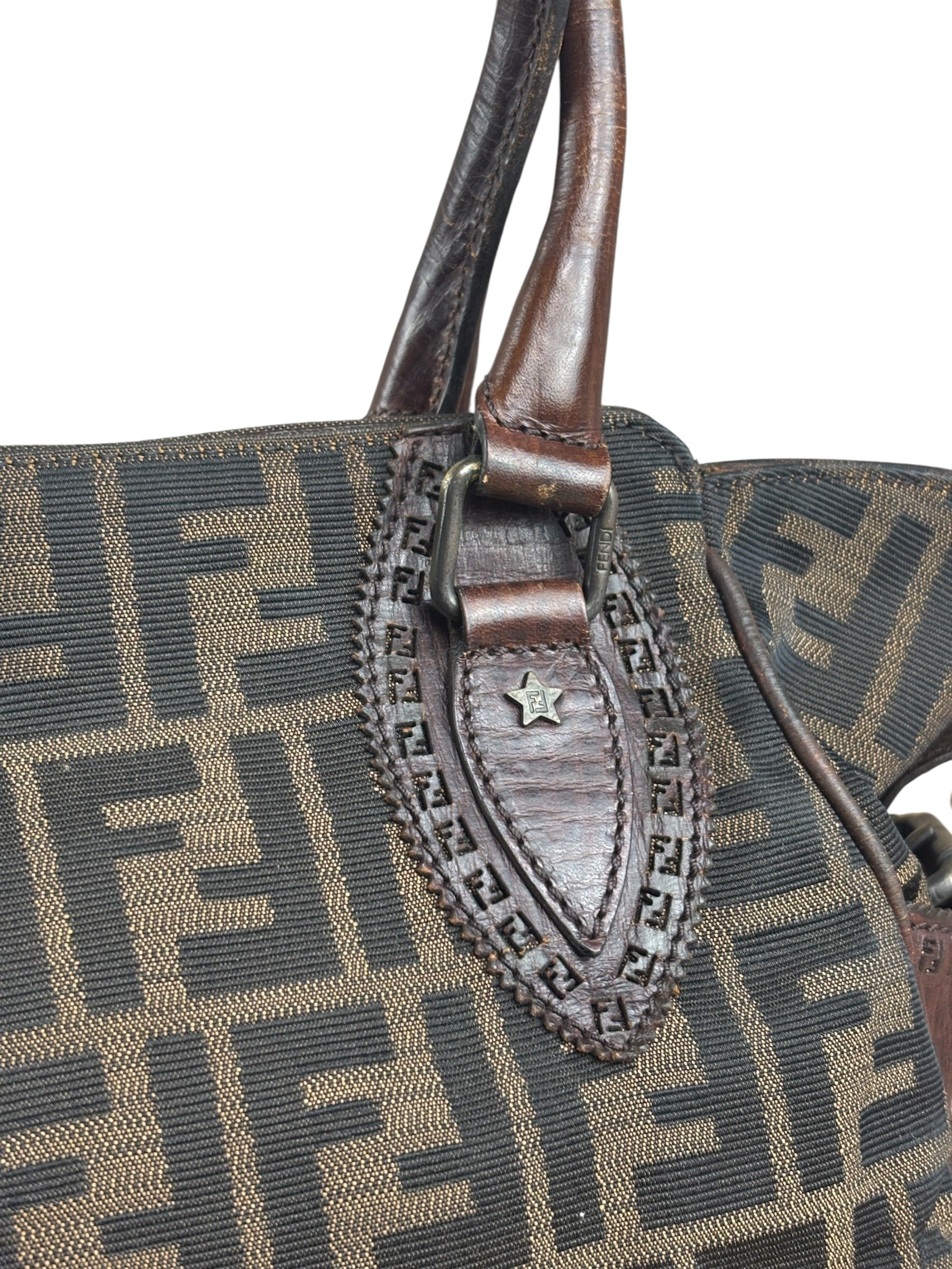 Fendi Leather Trim Zucca Canvas Du Jour Tote Bag