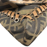 Fendi Vintage Brown Leather Trim Zucca Whipstitch XL Baguette